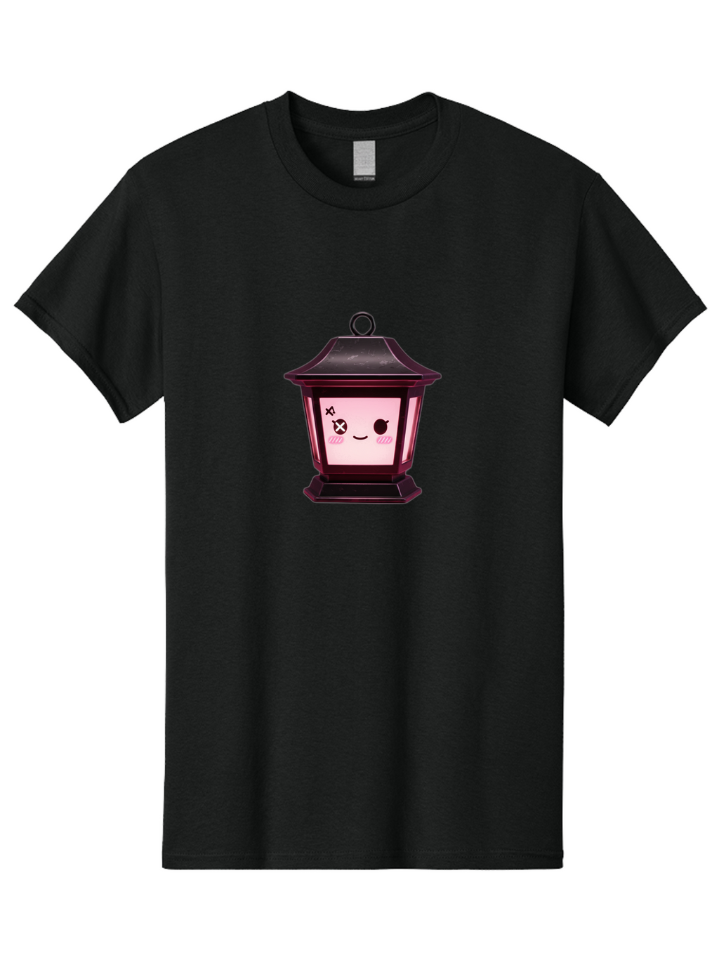 Dead-Eye-Lantern Men'S Graphic Tee, 100% Cotton, Comfortable Casual Summer Wear, Machine Washable, Kawaii Lantern, Anime Style, Dead Eye, Smiling Face, Pink Cheeks, Cute Design, Cartoonish, Quirky Character, Pink Glow, Unique Expression, Bac982