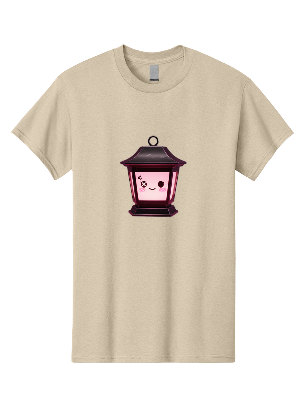 Dead-Eye-Lantern Men'S Graphic Tee, 100% Cotton, Comfortable Casual Summer Wear, Machine Washable, Kawaii Lantern, Anime Style, Dead Eye, Smiling Face, Pink Cheeks, Cute Design, Cartoonish, Quirky Character, Pink Glow, Unique Expression, Bac982