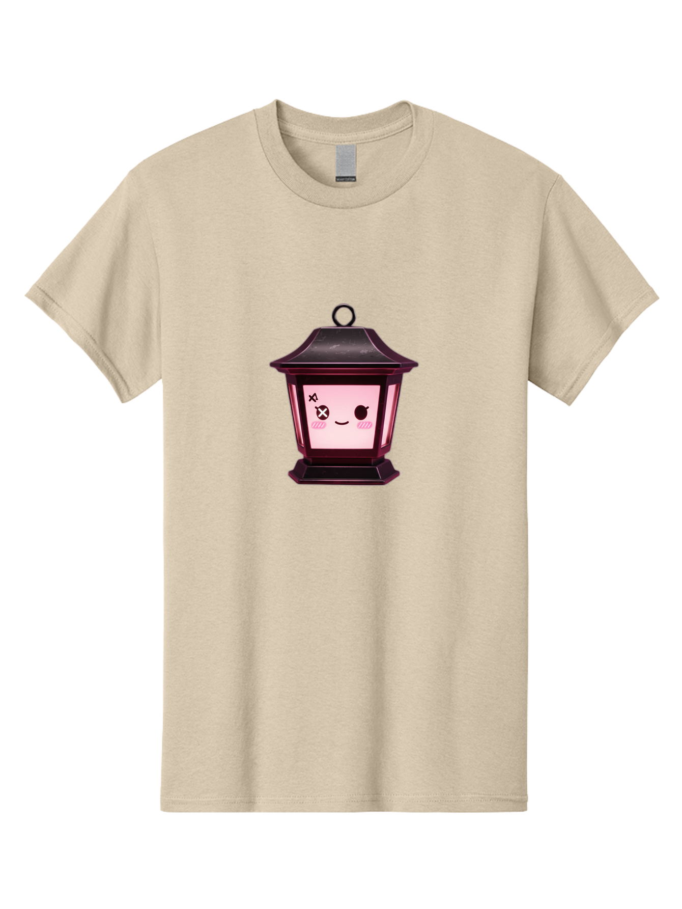 Dead-Eye-Lantern Men'S Graphic Tee, 100% Cotton, Comfortable Casual Summer Wear, Machine Washable, Kawaii Lantern, Anime Style, Dead Eye, Smiling Face, Pink Cheeks, Cute Design, Cartoonish, Quirky Character, Pink Glow, Unique Expression, Bac982