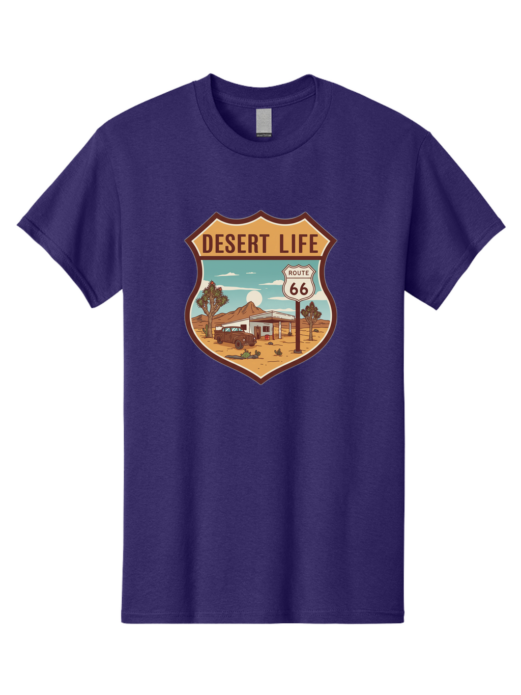 Desert-Life-2 Men'S Graphic Tee, 100% Cotton, Comfortable Casual Summer Wear, Machine Washable, Route 66, Desert Landscape, Vintage Truck, Retro-Style, Road Trip Adventure, Vintage Car, Route 66 Sign, Cacti, Mountains, Open Road, Bac988