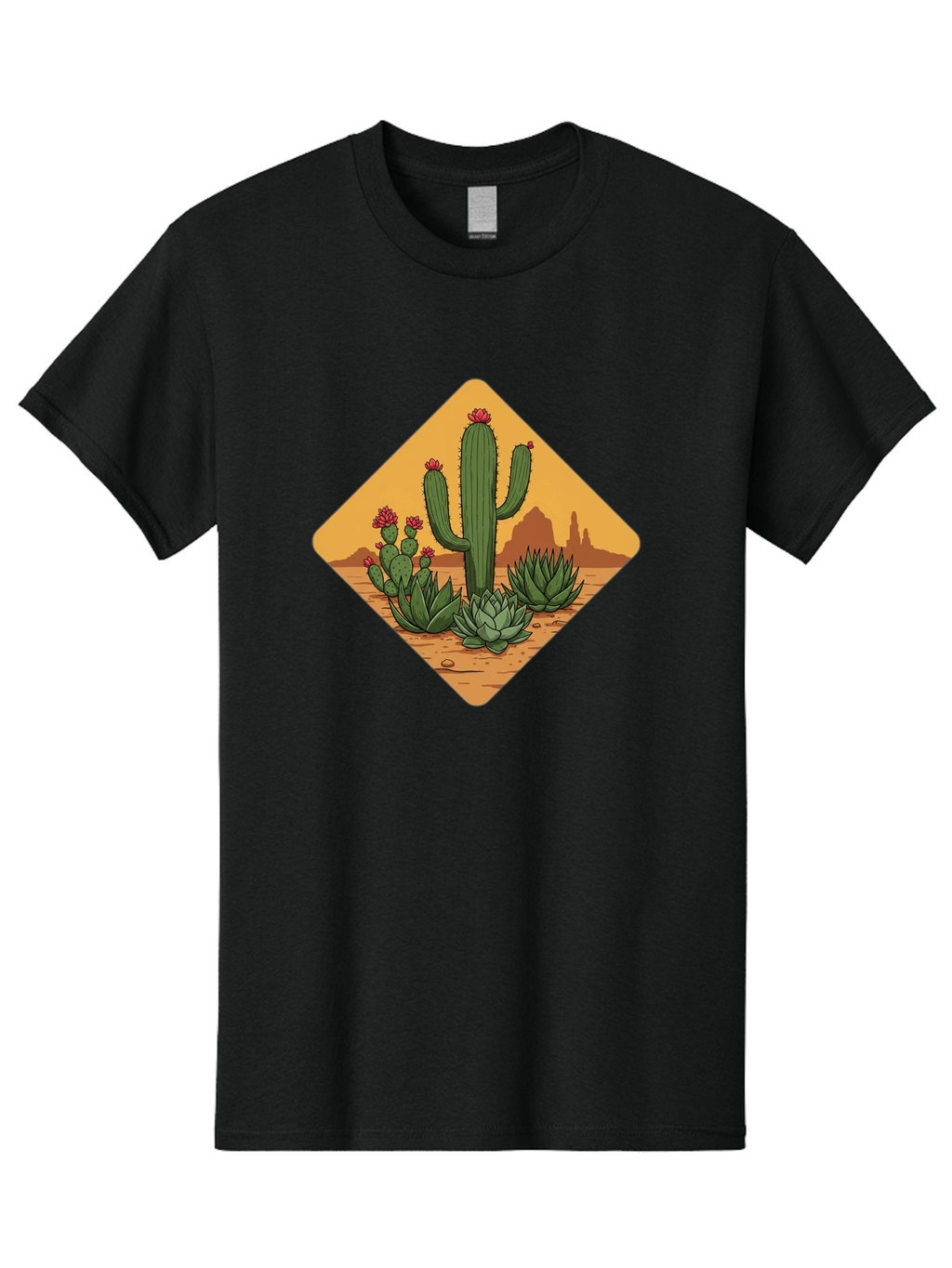 Desert-Succulents Men'S Graphic Tee, 100% Cotton, Comfortable Casual Summer Wear, Machine Washable, Desert Landscape, Cactus Plants, Succulents, Rocky Terrain, Arid Environment, Desert Flowers, Southwest Scenery, Dry Climate Bac995
