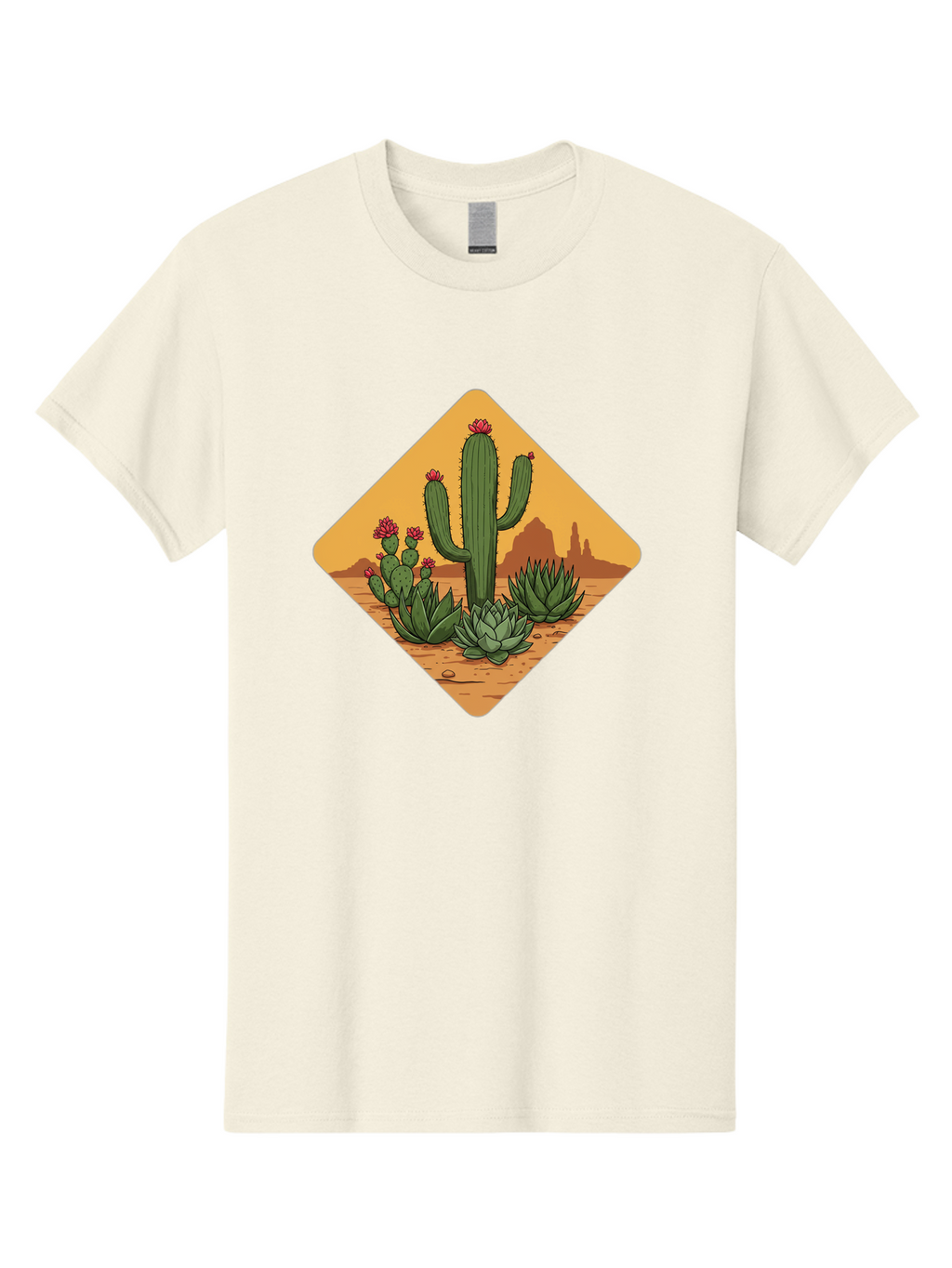 Desert-Succulents Men'S Graphic Tee, 100% Cotton, Comfortable Casual Summer Wear, Machine Washable, Desert Landscape, Cactus Plants, Succulents, Rocky Terrain, Arid Environment, Desert Flowers, Southwest Scenery, Dry Climate Bac995