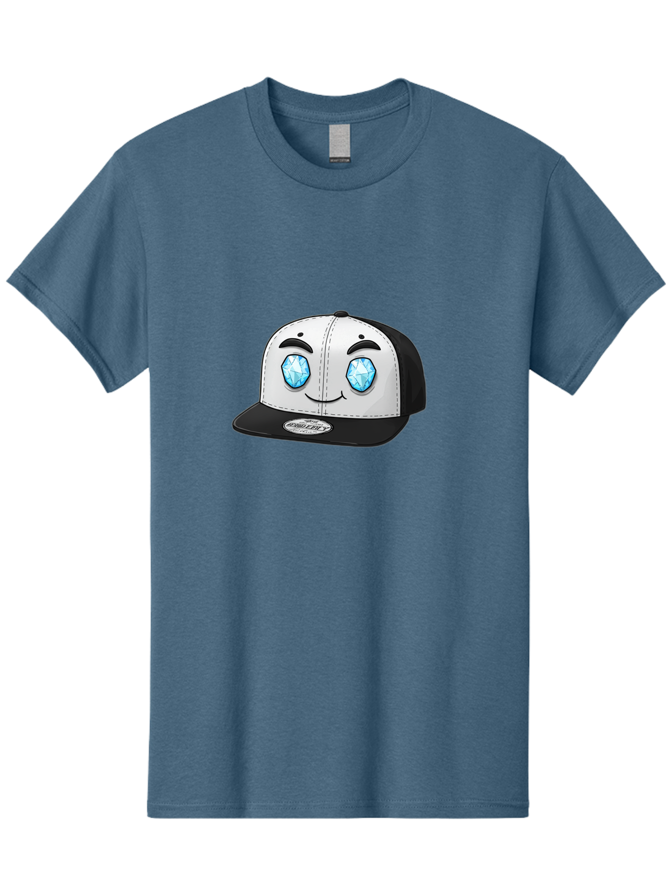Diamond-Eyes-Cap Men'S Graphic Tee, 100% Cotton, Comfortable Casual Summer Wear, Machine Washable, Cartoon Hat, Black And White Cap, Diamond Eyes, Smiling Face, Streetwear Fashion, Urban Style, Cool Accessories, Trendy Clothing Bac998