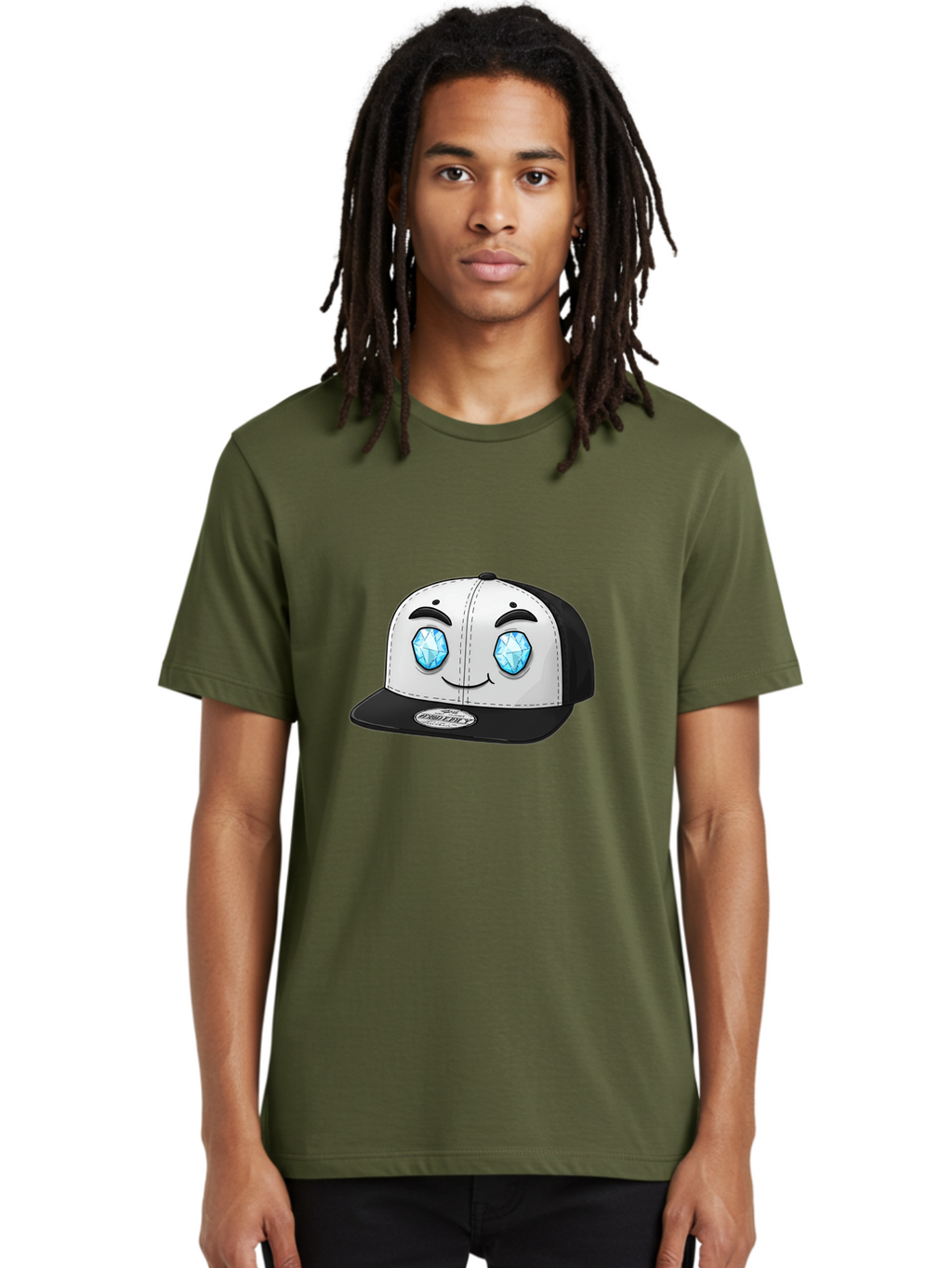 Diamond-Eyes-Cap Men'S Graphic Tee, 100% Cotton, Comfortable Casual Summer Wear, Machine Washable, Cartoon Hat, Black And White Cap, Diamond Eyes, Smiling Face, Streetwear Fashion, Urban Style, Cool Accessories, Trendy Clothing Bac998