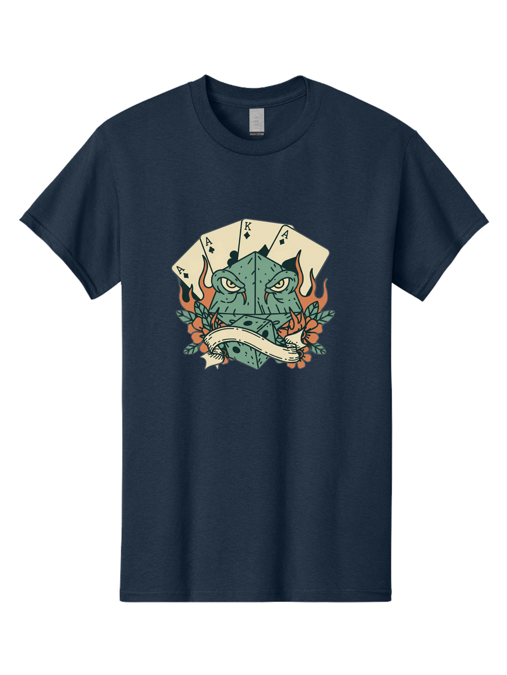 Dice-Face-With-Playing-Cards Men'S Graphic Tee, 100% Cotton, Comfortable Casual Summer Wear, Machine Washable, Dice With Face, Playing Cards, Tattoo Art, Dice Tattoo, Playing Card Tattoo, Lucky Dice, Vibrant Design, Creative Artwork, Bac999
