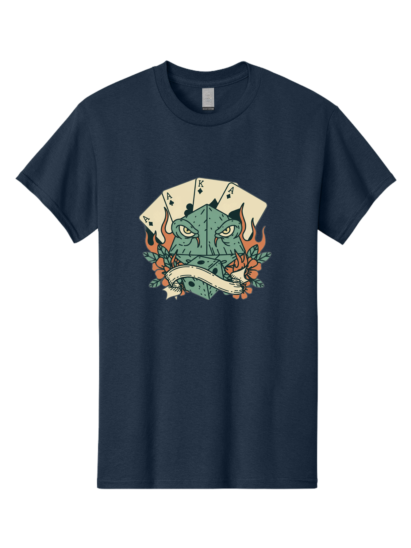 Dice-Face-With-Playing-Cards Men'S Graphic Tee, 100% Cotton, Comfortable Casual Summer Wear, Machine Washable, Dice With Face, Playing Cards, Tattoo Art, Dice Tattoo, Playing Card Tattoo, Lucky Dice, Vibrant Design, Creative Artwork, Bac999