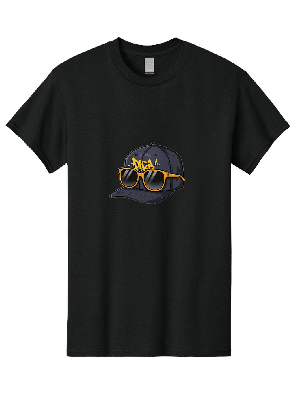 Disa Men'S Graphic Tee, 100% Cotton, Comfortable Casual Summer Wear, Machine Washable, Graffiti Style Cap, Trendy Sunglasses, Bold Fashion, Streetwear, Cool Accessories, Yellow Accents, Casual Style Bad004