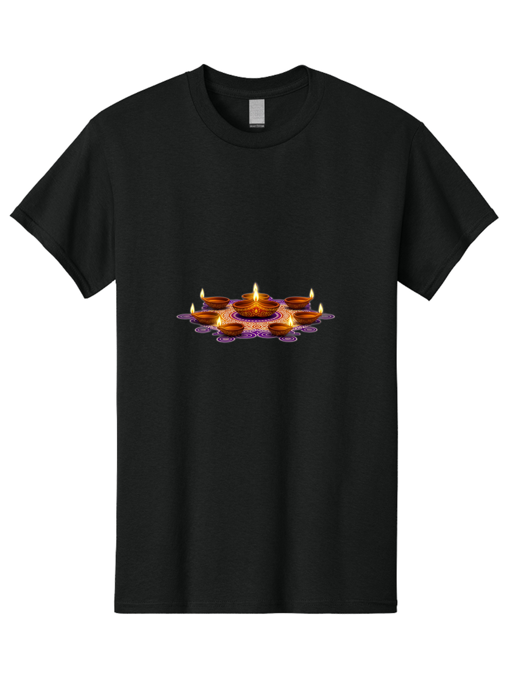 Diwali-Diya Men'S Graphic Tee, 100% Cotton, Comfortable Casual Summer Wear, Machine Washable, Diwali Diyas, Lit Clay Lamps, Diwali Decorations, Traditional Indian Lighting, Festive Atmosphere, Cultural Heritage, Vibrant Colors Bad005