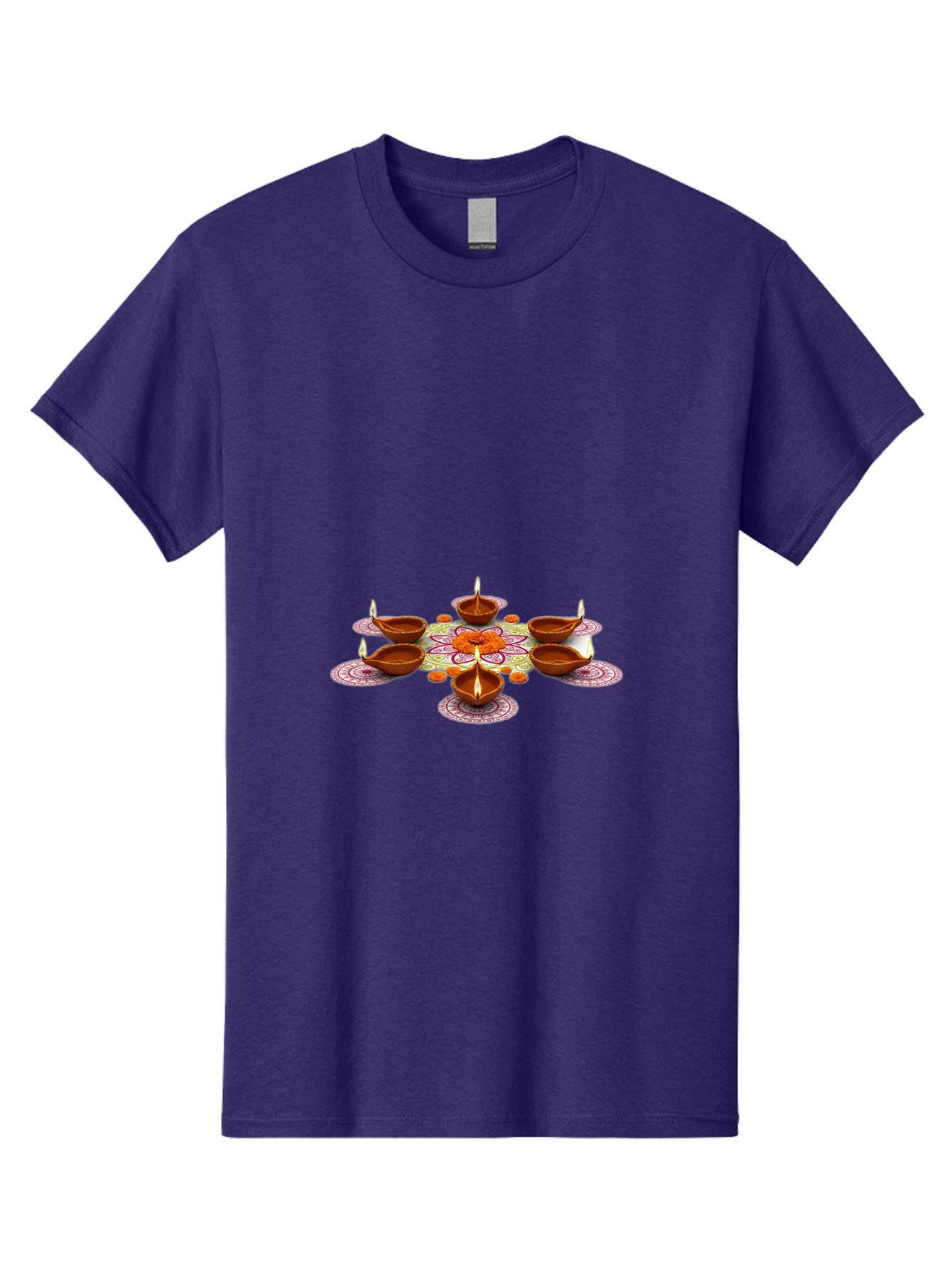 Diwali-Diyas Men'S Graphic Tee, 100% Cotton, Comfortable Casual Summer Wear, Machine Washable, Diwali Diyas, Traditional Indian Lamps, Festive Decorations, Vibrant Colors, Cultural Heritage, Diwali Celebration, Hindu Festival, Rangoli Design, Bad006