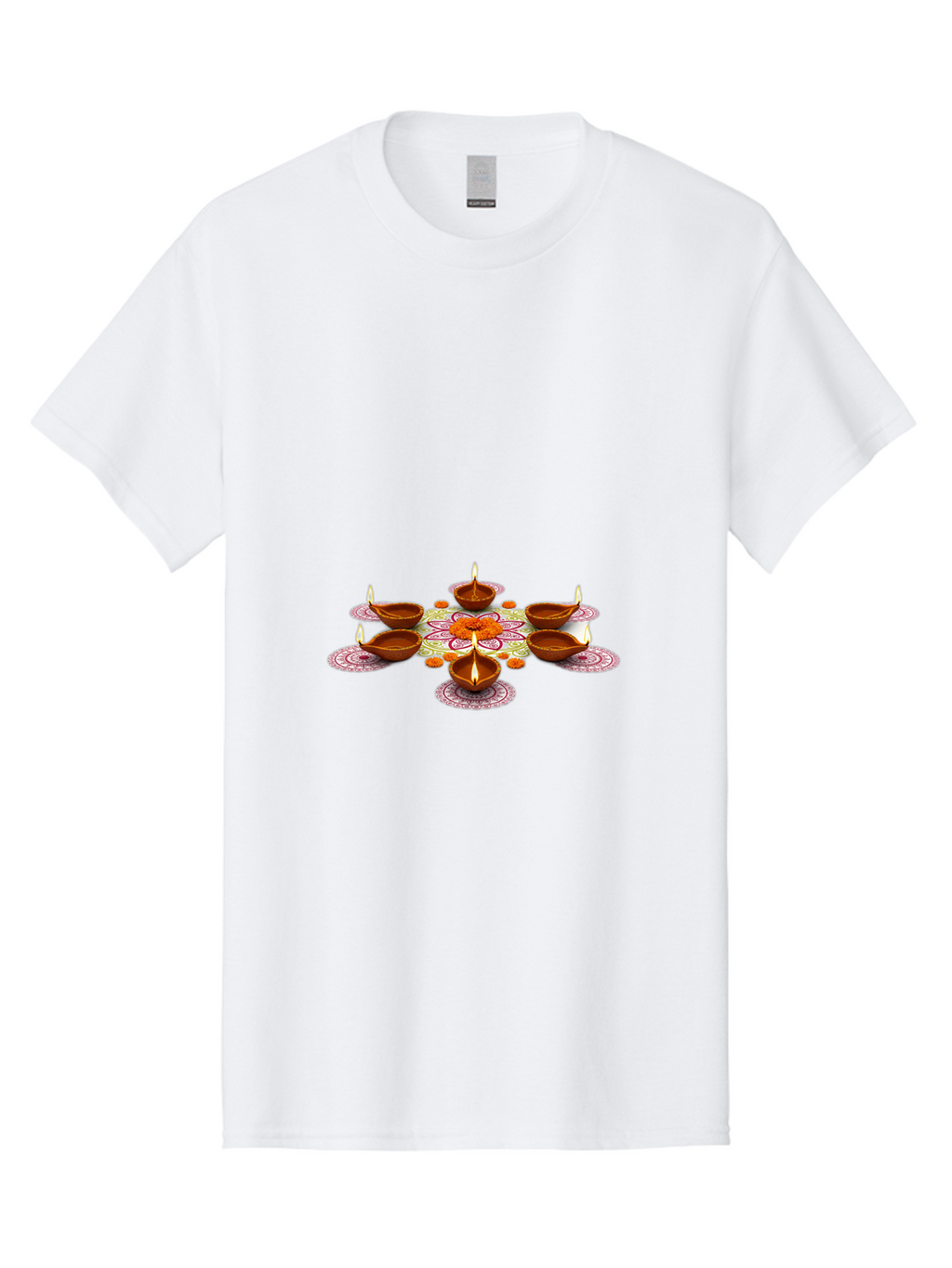 Diwali-Diyas Men'S Graphic Tee, 100% Cotton, Comfortable Casual Summer Wear, Machine Washable, Diwali Diyas, Traditional Indian Lamps, Festive Decorations, Vibrant Colors, Cultural Heritage, Diwali Celebration, Hindu Festival, Rangoli Design, Bad006