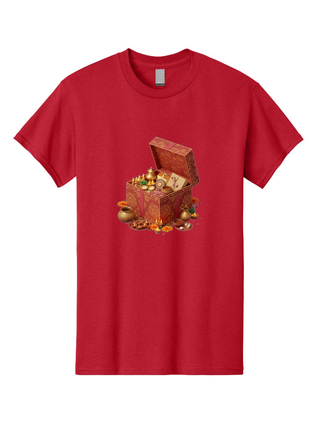 Diwali-Treasure-Chest Men'S Graphic Tee, 100% Cotton, Comfortable Casual Summer Wear, Machine Washable, Puja Box, Puja Items, Diwali Gifts, Indian Festival, Diyas, Diyas And Flowers, Ritualistic Items, Traditional Decorations, Bad007