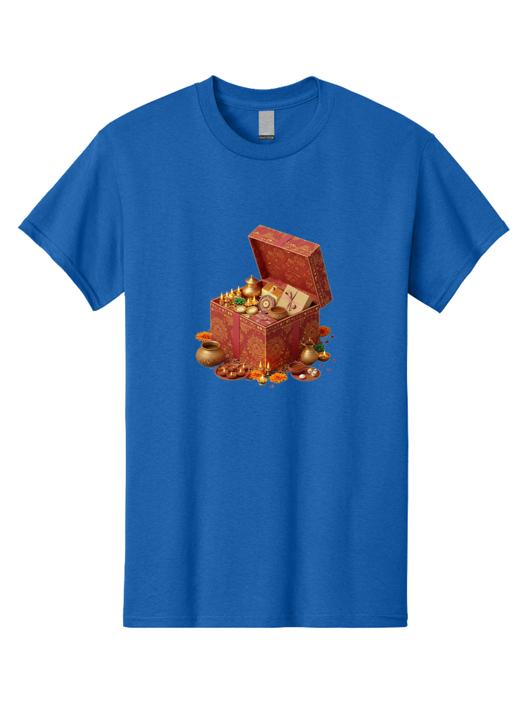 Diwali-Treasure-Chest Men'S Graphic Tee, 100% Cotton, Comfortable Casual Summer Wear, Machine Washable, Puja Box, Puja Items, Diwali Gifts, Indian Festival, Diyas, Diyas And Flowers, Ritualistic Items, Traditional Decorations, Bad007