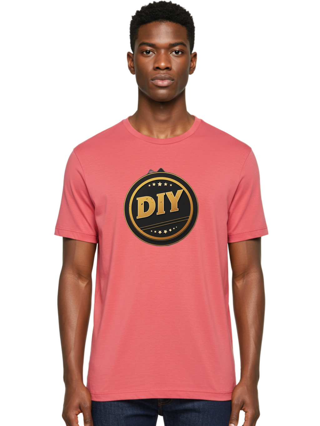 Diy-1 Men'S Graphic Tee, 100% Cotton, Comfortable Casual Summer Wear, Machine Washable, Diy Logo, Gold Lettering, Circular Design, Stars, Handmade, Crafting, Home Improvement, Diy Projects, Creative Ideas Bad009