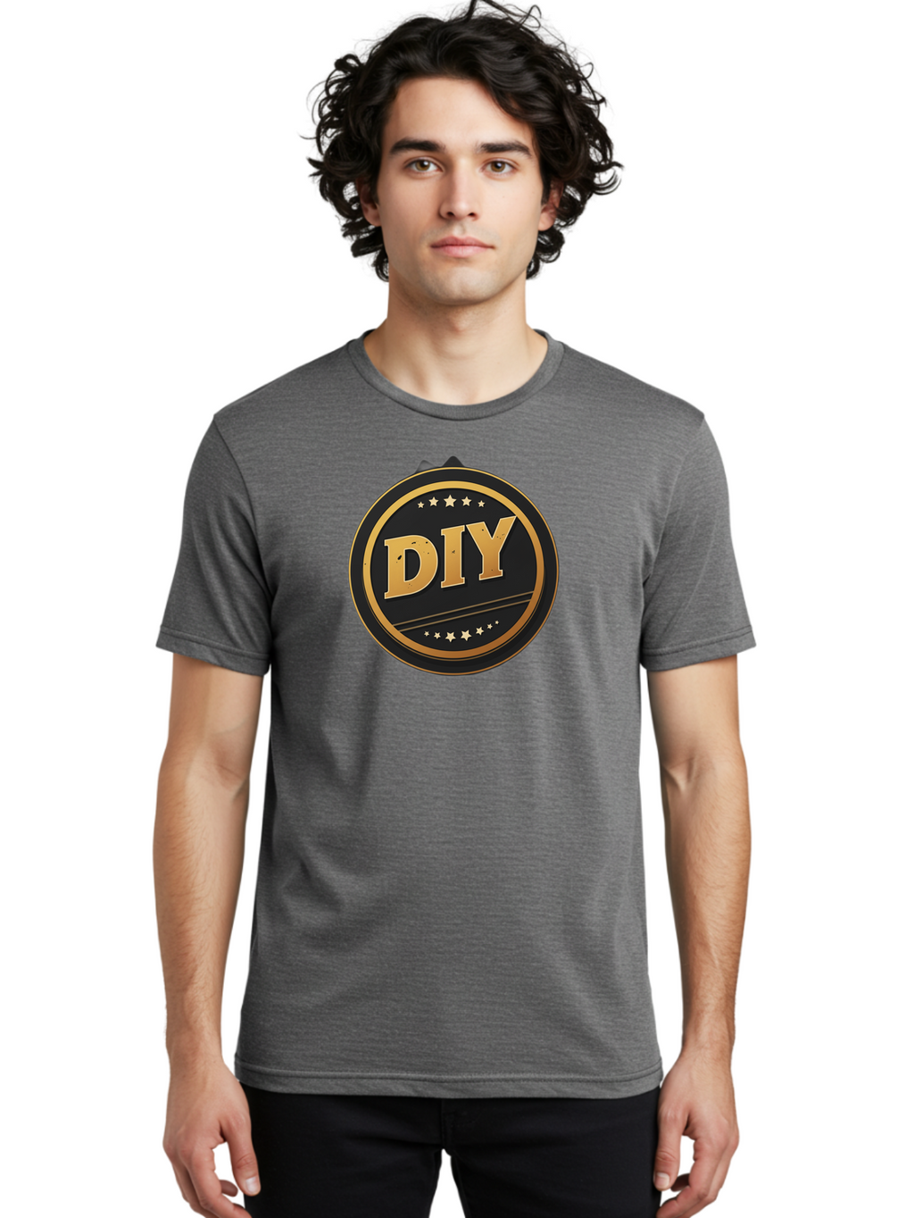 Diy-1 Men'S Graphic Tee, 100% Cotton, Comfortable Casual Summer Wear, Machine Washable, Diy Logo, Gold Lettering, Circular Design, Stars, Handmade, Crafting, Home Improvement, Diy Projects, Creative Ideas Bad009