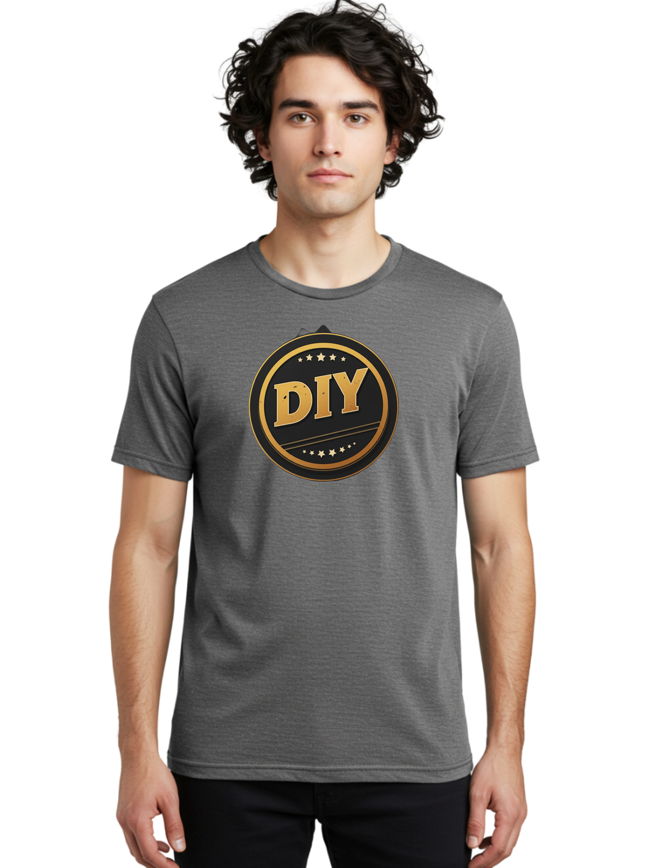 Diy-1 Men'S Graphic Tee, 100% Cotton, Comfortable Casual Summer Wear, Machine Washable, Diy Logo, Gold Lettering, Circular Design, Stars, Handmade, Crafting, Home Improvement, Diy Projects, Creative Ideas Bad009