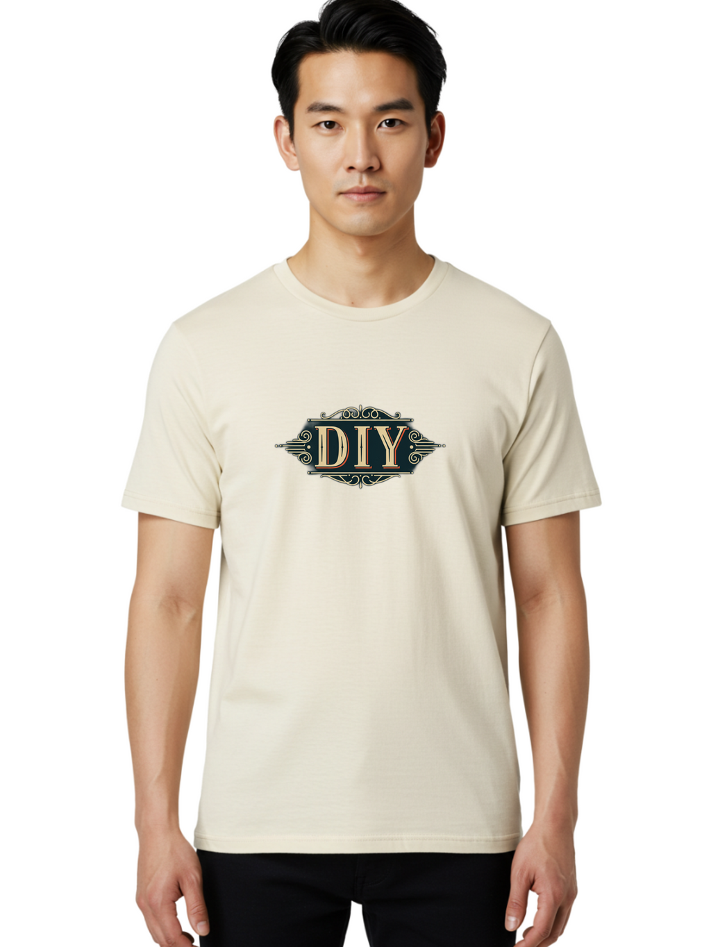 Diy-2 Men'S Graphic Tee, 100% Cotton, Comfortable Casual Summer Wear, Machine Washable, Diy Logo, Vintage Typography, Ornate Design, Handmade Crafts, Creative Projects, Decorative Elements, Retro Aesthetic, Diy Inspiration Bad010