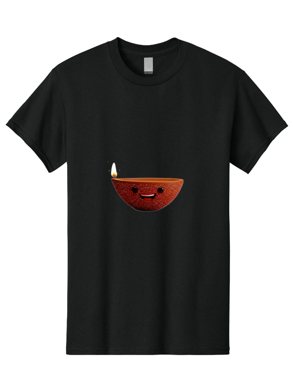 Diya-Lamp-1 Men'S Graphic Tee, 100% Cotton, Comfortable Casual Summer Wear, Machine Washable, Clay Diya Lamp, Decorative Lamp, Lit Candle, Happy Face, Traditional Indian, Festive Mood, Diwali Celebration, Warm Glow Bad018
