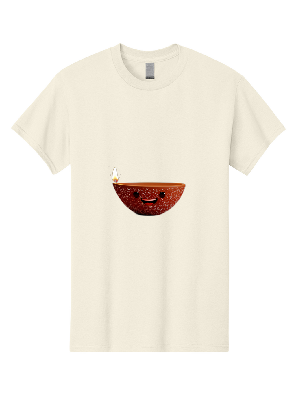 Diya-Lamp-1 Men'S Graphic Tee, 100% Cotton, Comfortable Casual Summer Wear, Machine Washable, Clay Diya Lamp, Decorative Lamp, Lit Candle, Happy Face, Traditional Indian, Festive Mood, Diwali Celebration, Warm Glow Bad018