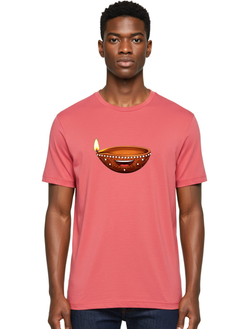 Diya-Lamp-2 Men'S Graphic Tee, 100% Cotton, Comfortable Casual Summer Wear, Machine Washable, Clay Diya Lamp, Lit Diya, Festive Diwali Decoration, Happy Diwali, Traditional Indian Lamp, Diwali Celebration, Diwali Diya, Indian Culture Bad019