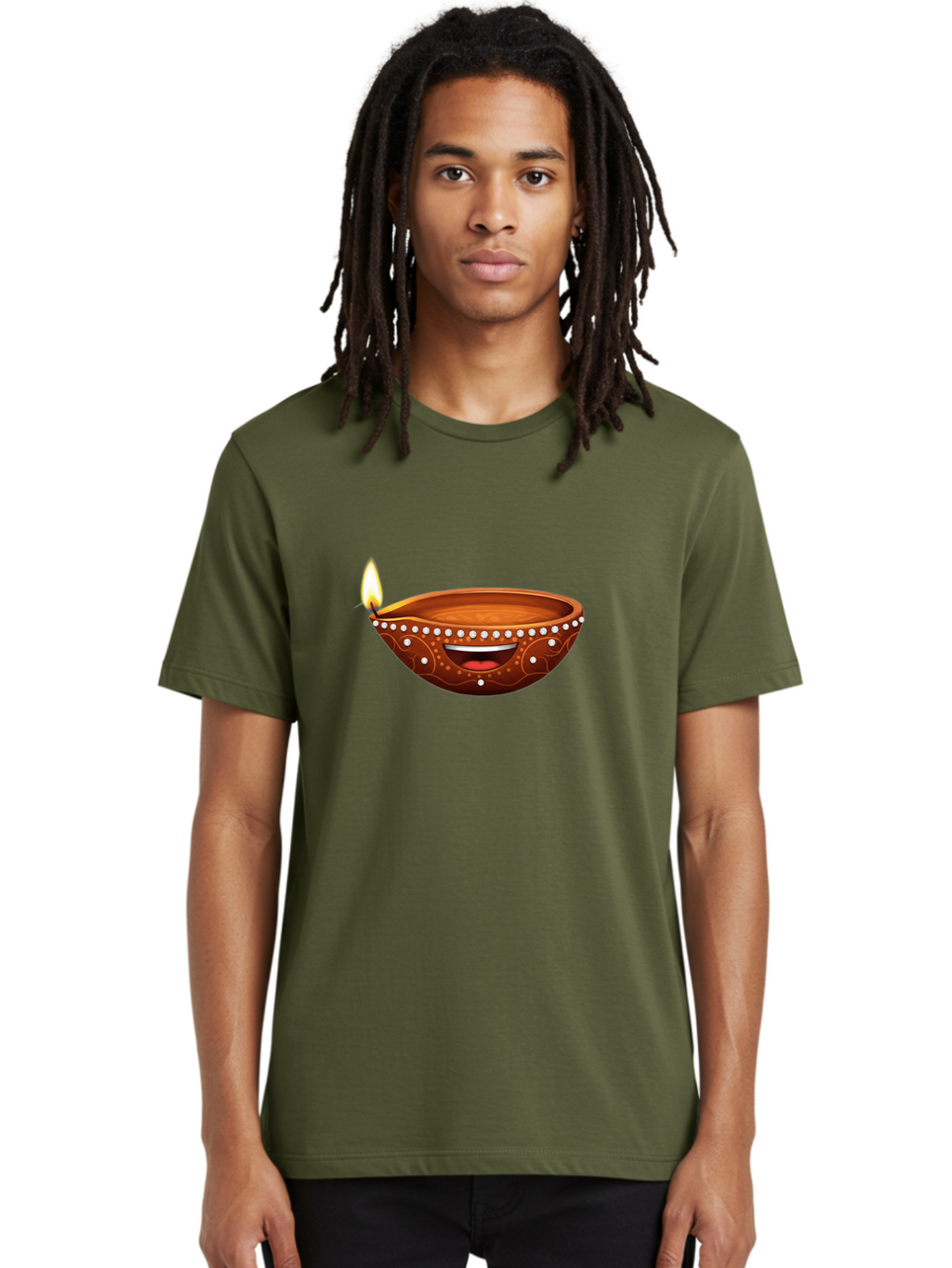 Diya-Lamp-2 Men'S Graphic Tee, 100% Cotton, Comfortable Casual Summer Wear, Machine Washable, Clay Diya Lamp, Lit Diya, Festive Diwali Decoration, Happy Diwali, Traditional Indian Lamp, Diwali Celebration, Diwali Diya, Indian Culture Bad019