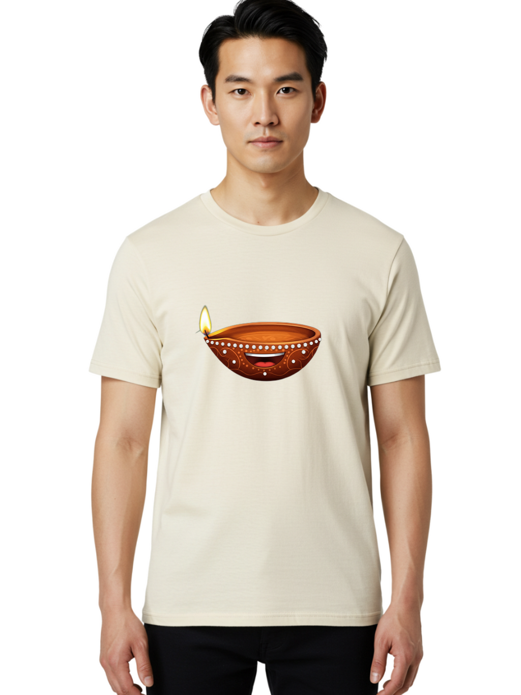Diya-Lamp-2 Men'S Graphic Tee, 100% Cotton, Comfortable Casual Summer Wear, Machine Washable, Clay Diya Lamp, Lit Diya, Festive Diwali Decoration, Happy Diwali, Traditional Indian Lamp, Diwali Celebration, Diwali Diya, Indian Culture Bad019