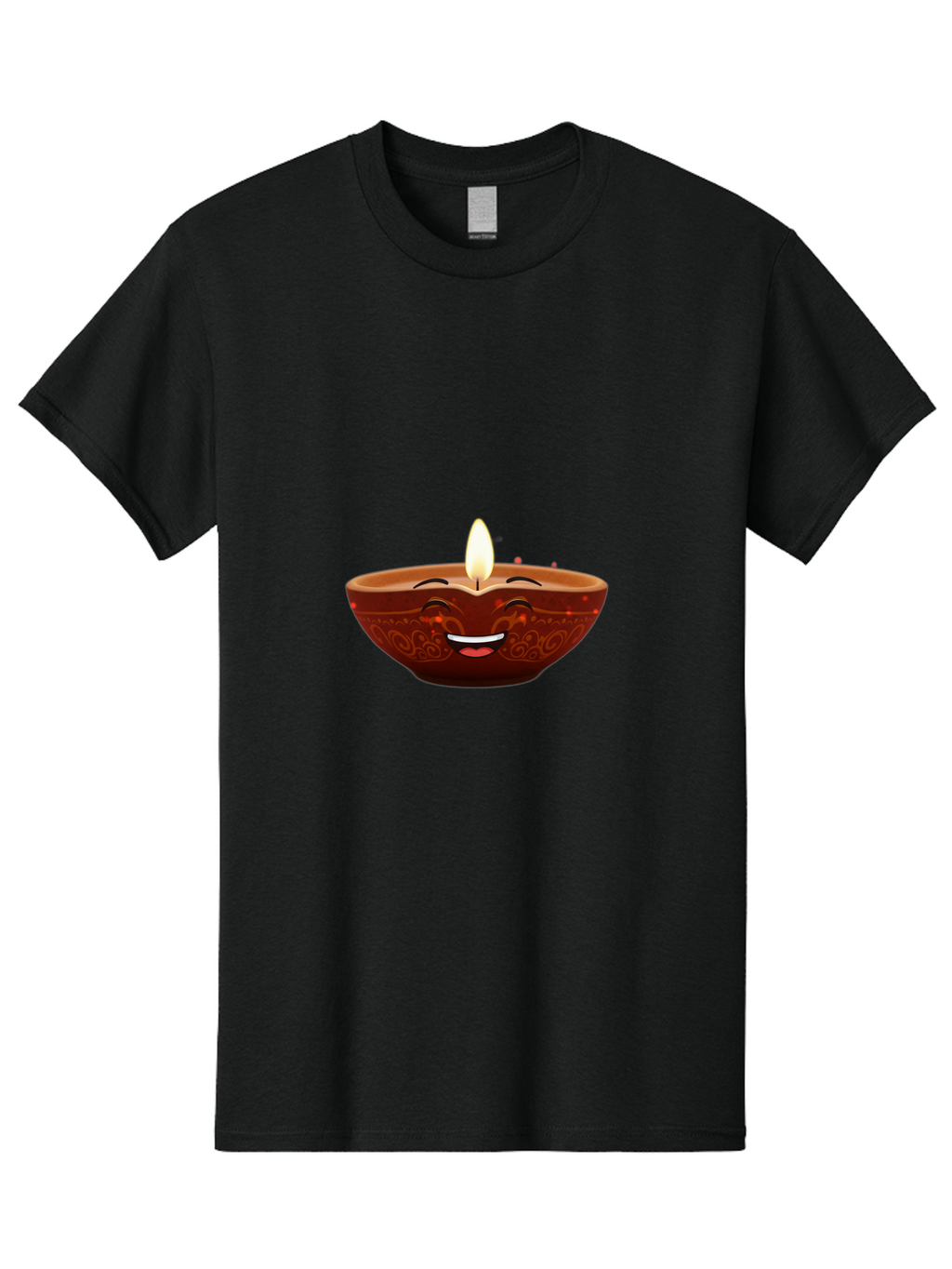 Diya-Lamp-5 Men'S Graphic Tee, 100% Cotton, Comfortable Casual Summer Wear, Machine Washable, Diwali Diya, Clay Lamp, Lit Candle, Smiling Face, Traditional Decor, Festive Atmosphere, Indian Culture, Warm Glow, Happiness Bad022