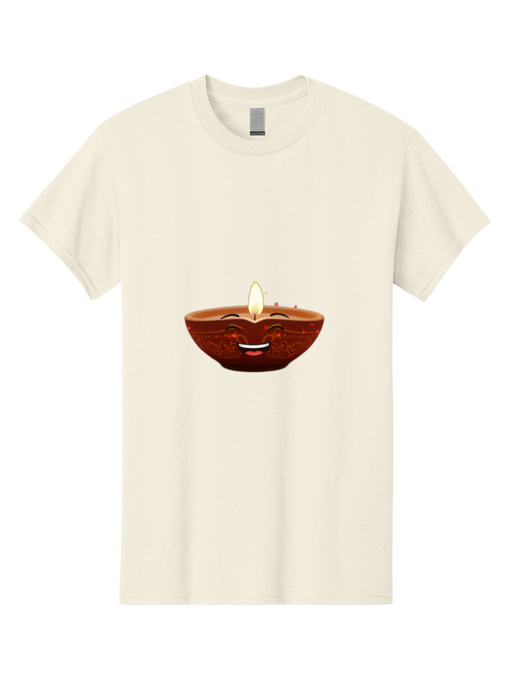 Diya-Lamp-5 Men'S Graphic Tee, 100% Cotton, Comfortable Casual Summer Wear, Machine Washable, Diwali Diya, Clay Lamp, Lit Candle, Smiling Face, Traditional Decor, Festive Atmosphere, Indian Culture, Warm Glow, Happiness Bad022