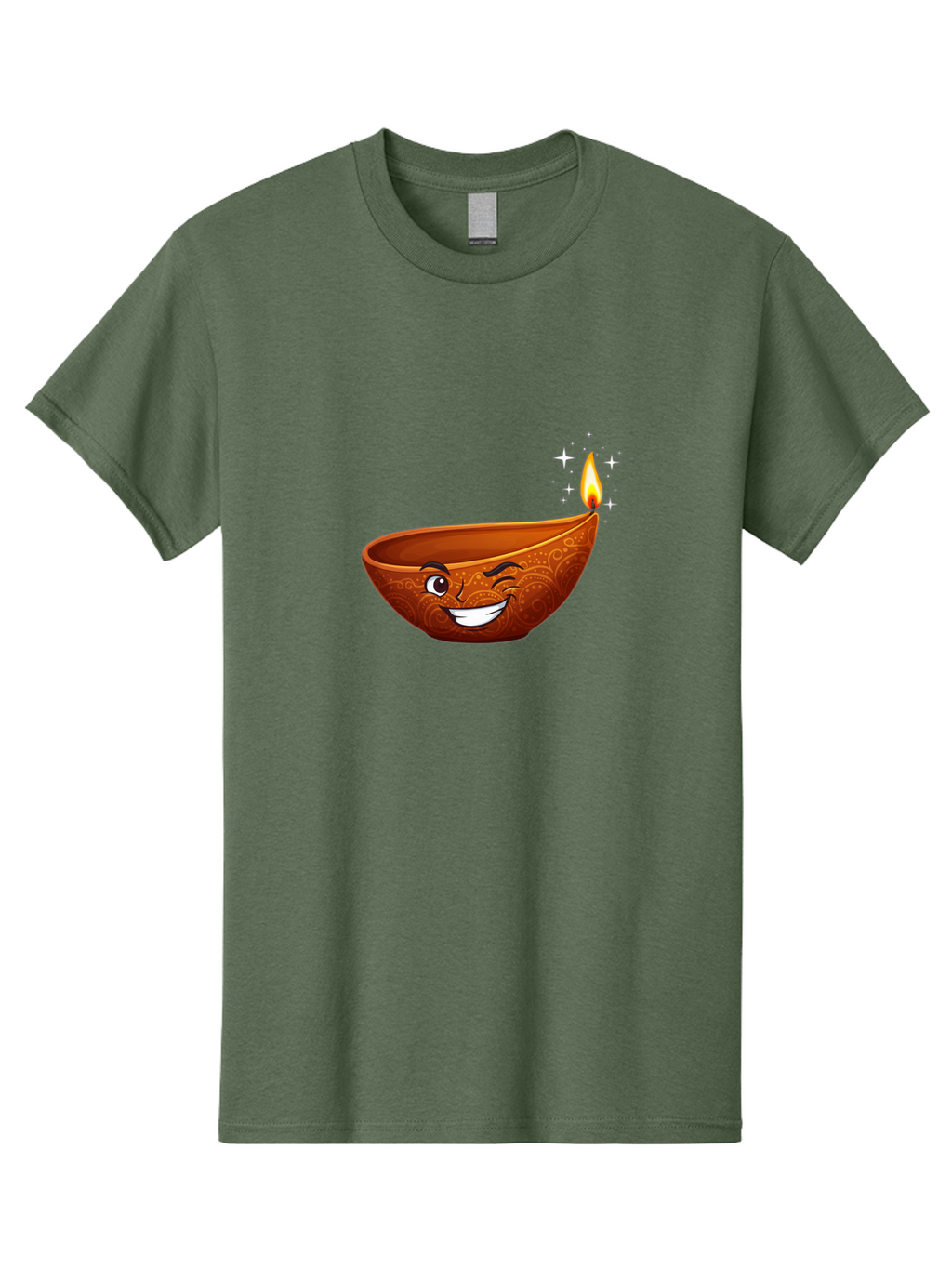 Diya-Lamp-6 Men'S Graphic Tee, 100% Cotton, Comfortable Casual Summer Wear, Machine Washable, Clay Diya Lamp, Happy Face, Lit Candle, Sparkling Stars, Festive Atmosphere, Indian Culture, Diwali Celebration, Traditional Decor Bad023