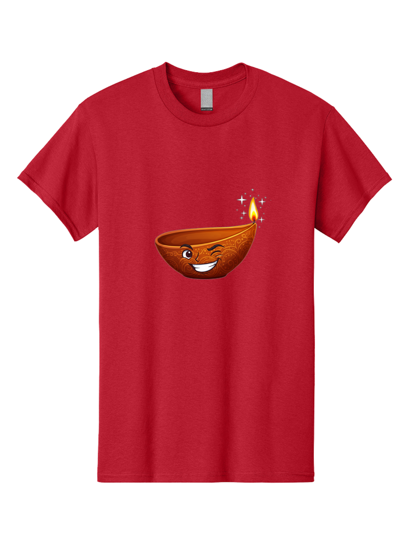 Diya-Lamp-6 Men'S Graphic Tee, 100% Cotton, Comfortable Casual Summer Wear, Machine Washable, Clay Diya Lamp, Happy Face, Lit Candle, Sparkling Stars, Festive Atmosphere, Indian Culture, Diwali Celebration, Traditional Decor Bad023
