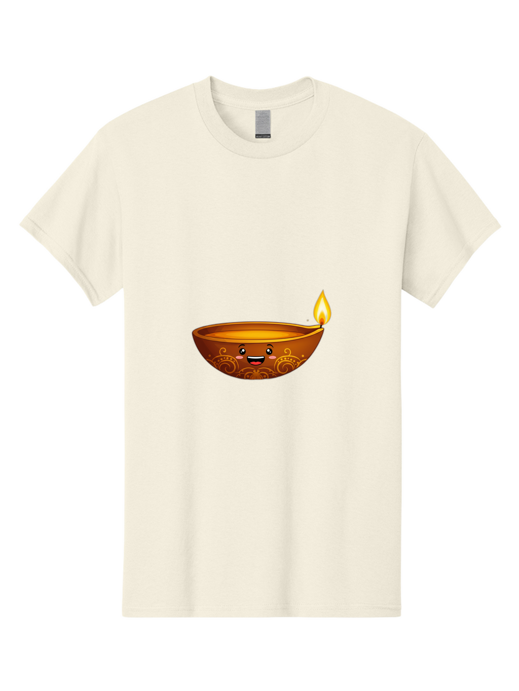 Diya-Lamp Men'S Graphic Tee, 100% Cotton, Comfortable Casual Summer Wear, Machine Washable, Clay Diya Lamp, Lit Diwali Lamp, Indian Culture, Traditional Diya, Diwali Decoration, Festive Season, Happy Face, Smiling Lamp, Orange Glow Bad025