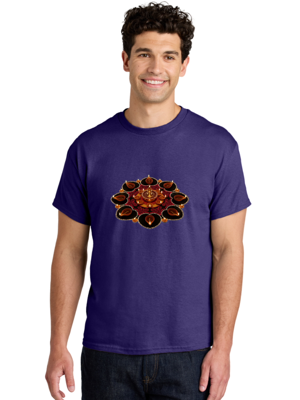 Diya-Lantern-Arrangement Men'S Graphic Tee, 100% Cotton, Comfortable Casual Summer Wear, Machine Washable, Diwali Decorations, Diya Lamps, Festive Lighting, Indian Culture, Traditional Diyas, Rangoli Design, Glowing Diyas, Intricate Patterns, Bad026