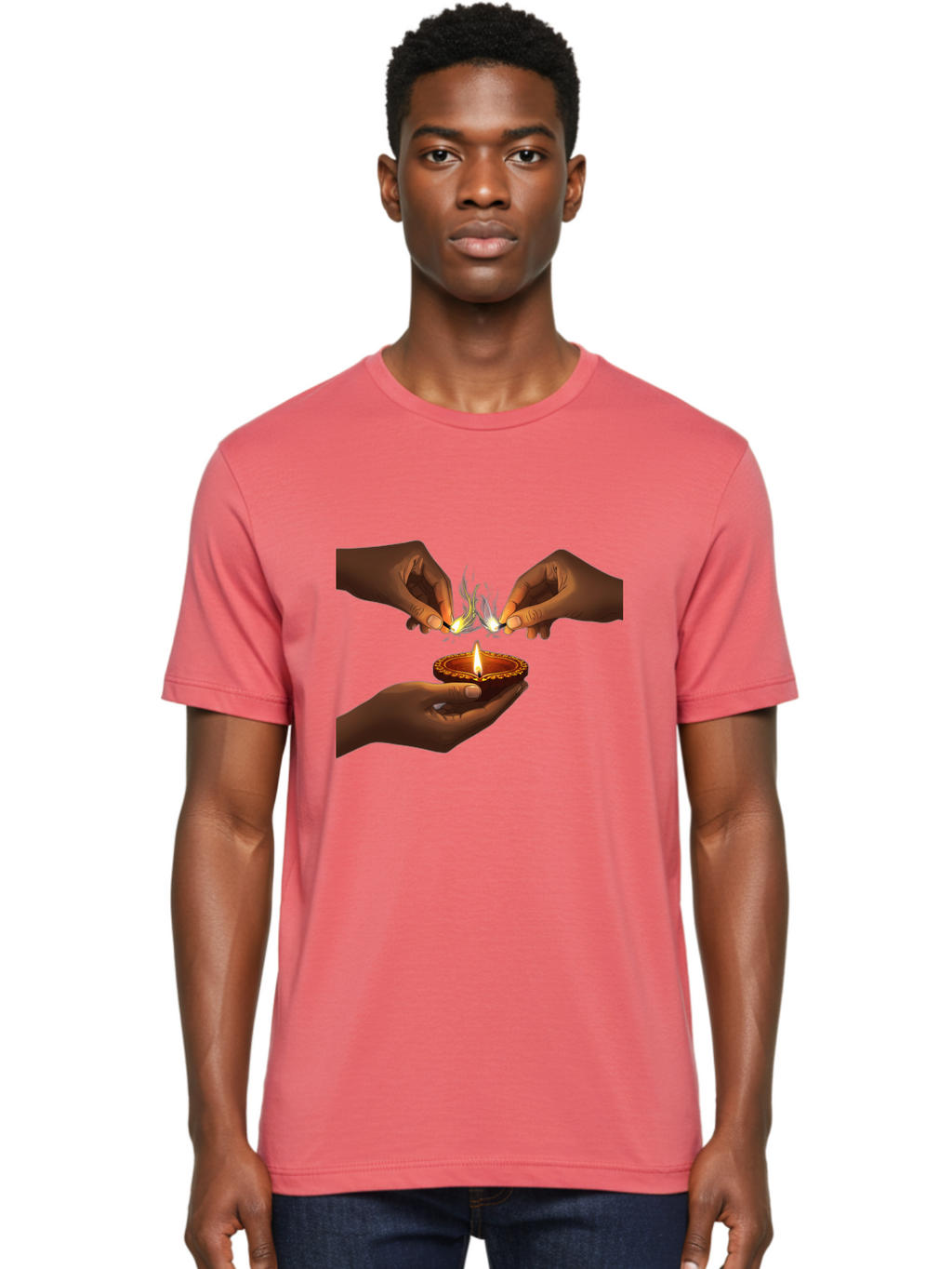 Diya-Lighting Men'S Graphic Tee, 100% Cotton, Comfortable Casual Summer Wear, Machine Washable, Lighting Diya, Traditional Indian Lamp, Unity In Diversity, Cultural Heritage, Festive Atmosphere, Togetherness, Harmony, Diwali Celebration Bad027