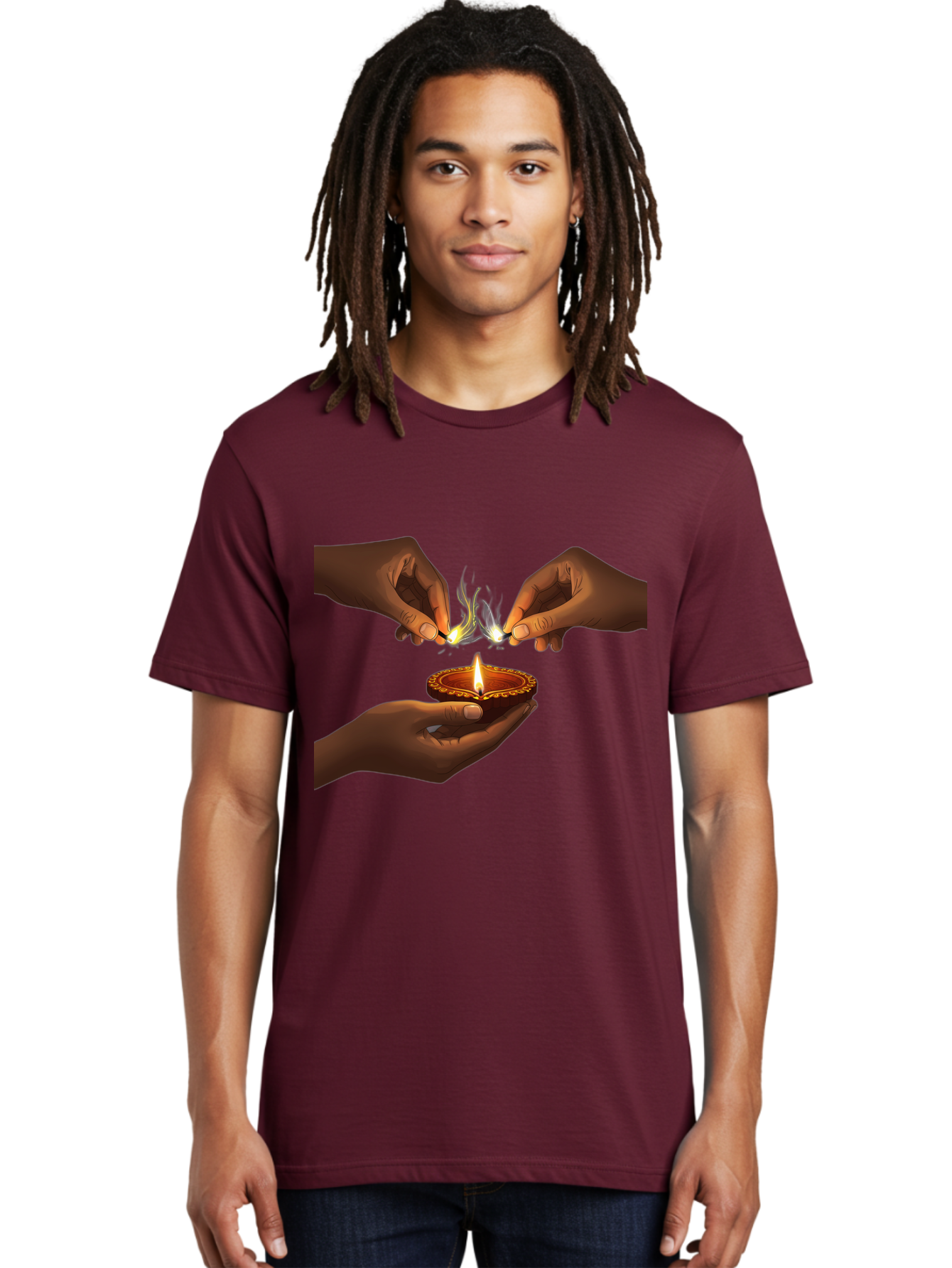 Diya-Lighting Men'S Graphic Tee, 100% Cotton, Comfortable Casual Summer Wear, Machine Washable, Lighting Diya, Traditional Indian Lamp, Unity In Diversity, Cultural Heritage, Festive Atmosphere, Togetherness, Harmony, Diwali Celebration Bad027