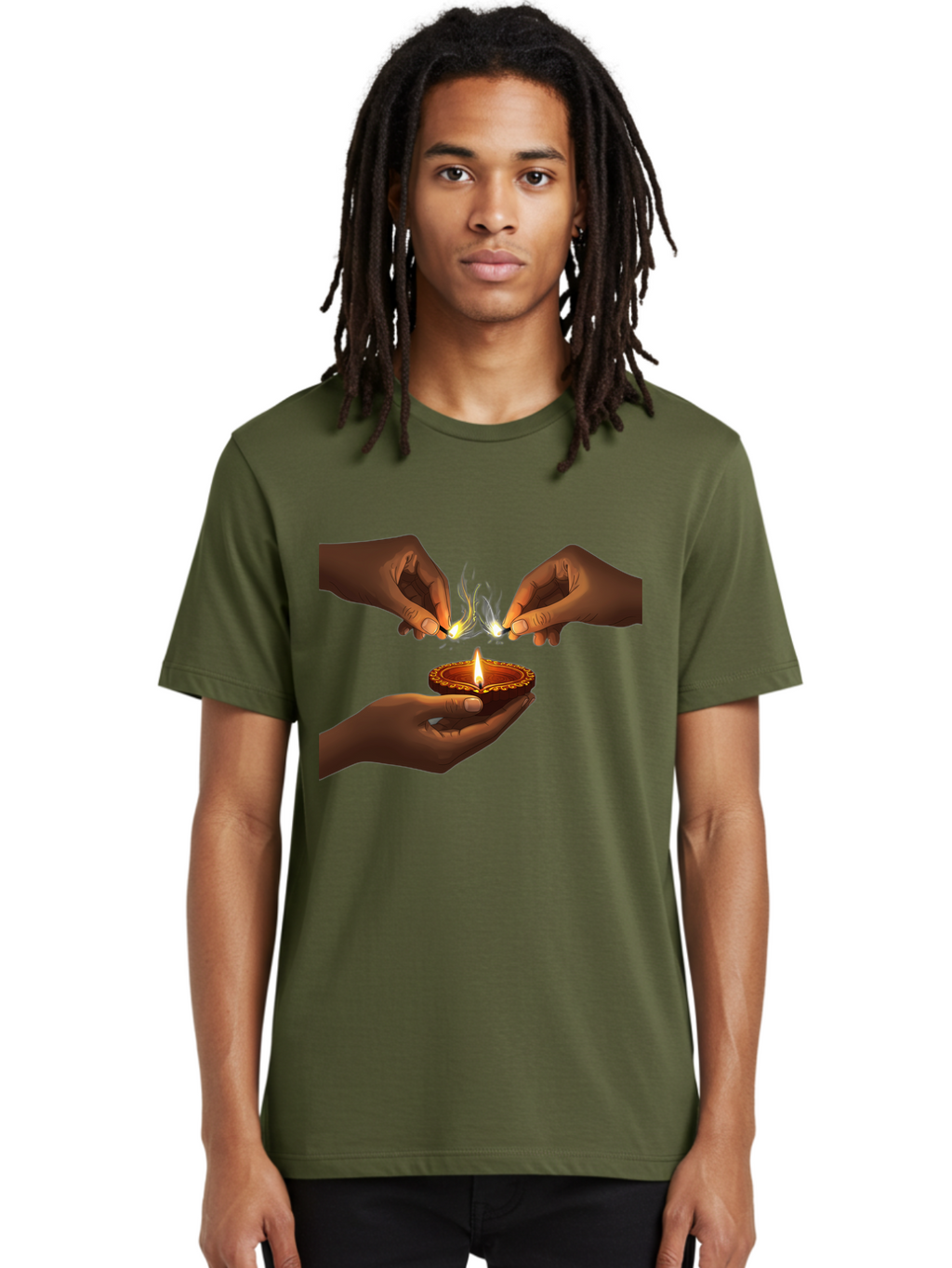 Diya-Lighting Men'S Graphic Tee, 100% Cotton, Comfortable Casual Summer Wear, Machine Washable, Lighting Diya, Traditional Indian Lamp, Unity In Diversity, Cultural Heritage, Festive Atmosphere, Togetherness, Harmony, Diwali Celebration Bad027