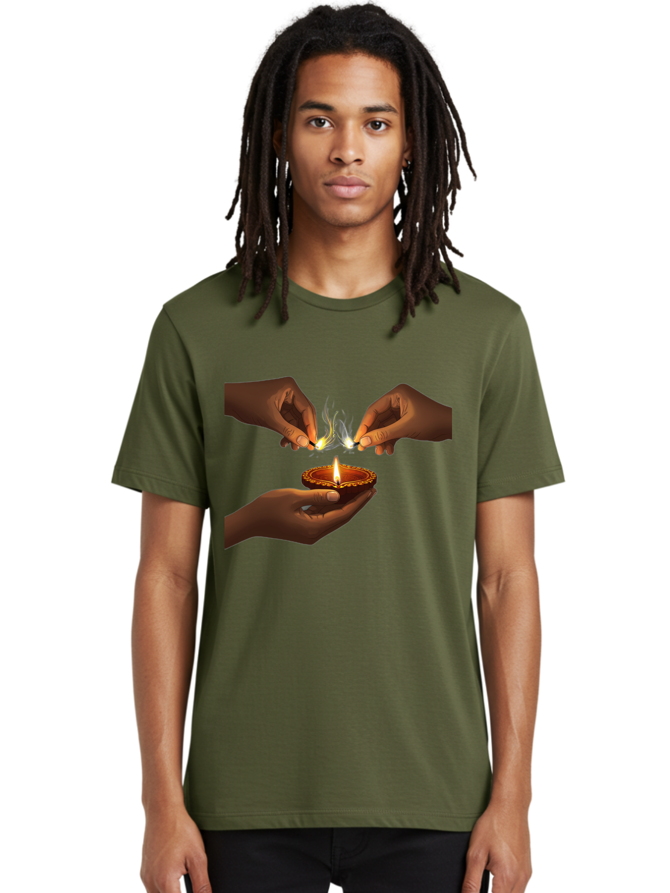 Diya-Lighting Men'S Graphic Tee, 100% Cotton, Comfortable Casual Summer Wear, Machine Washable, Lighting Diya, Traditional Indian Lamp, Unity In Diversity, Cultural Heritage, Festive Atmosphere, Togetherness, Harmony, Diwali Celebration Bad027
