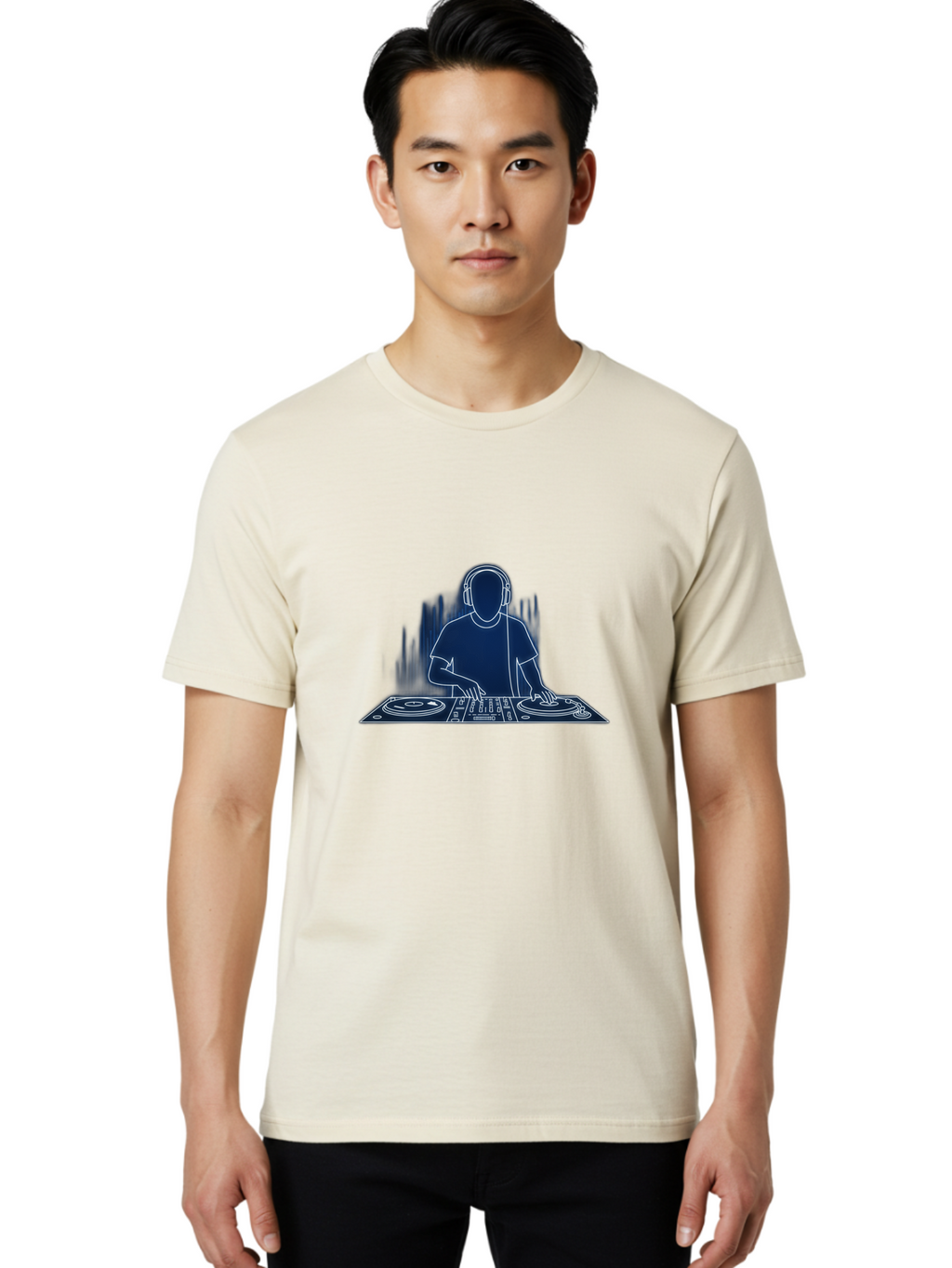 Dj-1 Men'S Graphic Tee, 100% Cotton, Comfortable Casual Summer Wear, Machine Washable, Dj Mixing Music, Dj Controller, Sound Waves, Electronic Dance Music, Dj Equipment, Music Production, Turntables Bad030