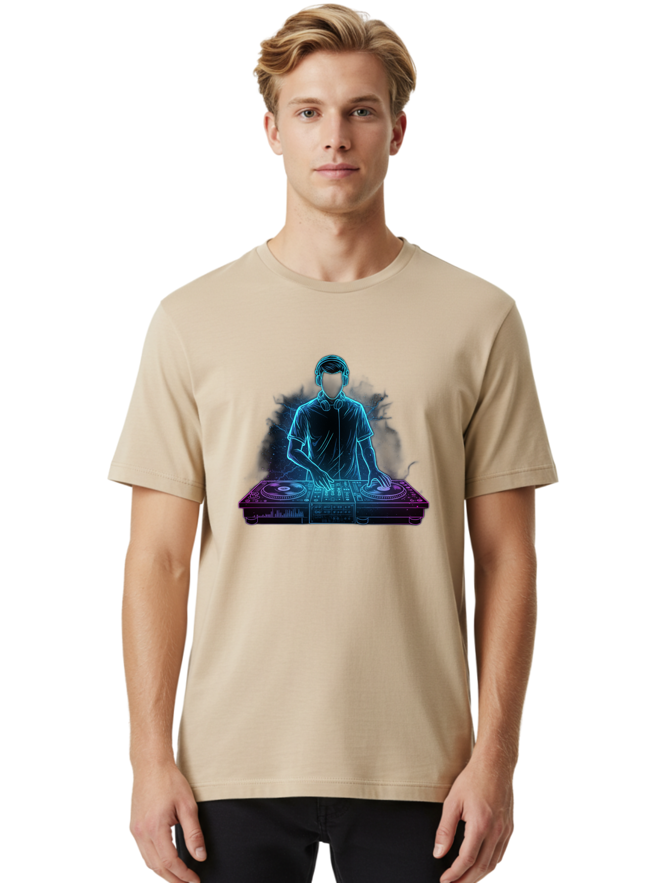 Dj-2 Men'S Graphic Tee, 100% Cotton, Comfortable Casual Summer Wear, Machine Washable, Dj Mixing Music, Electronic Dance Music, Club Scene, Music Production, Vinyl Records, Sound Waves, Music Technology, Dj Software Bad031