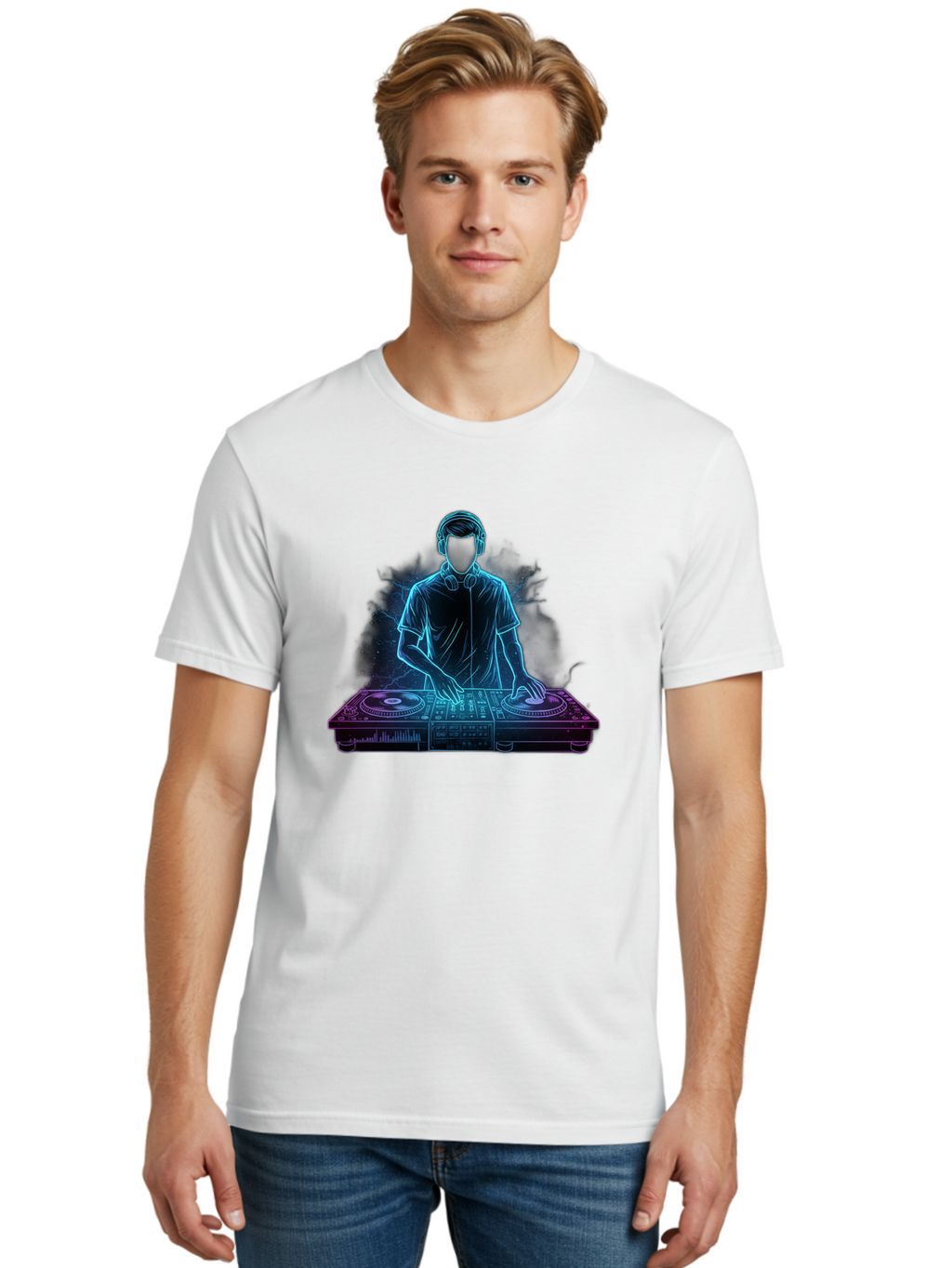 Dj-2 Men'S Graphic Tee, 100% Cotton, Comfortable Casual Summer Wear, Machine Washable, Dj Mixing Music, Electronic Dance Music, Club Scene, Music Production, Vinyl Records, Sound Waves, Music Technology, Dj Software Bad031