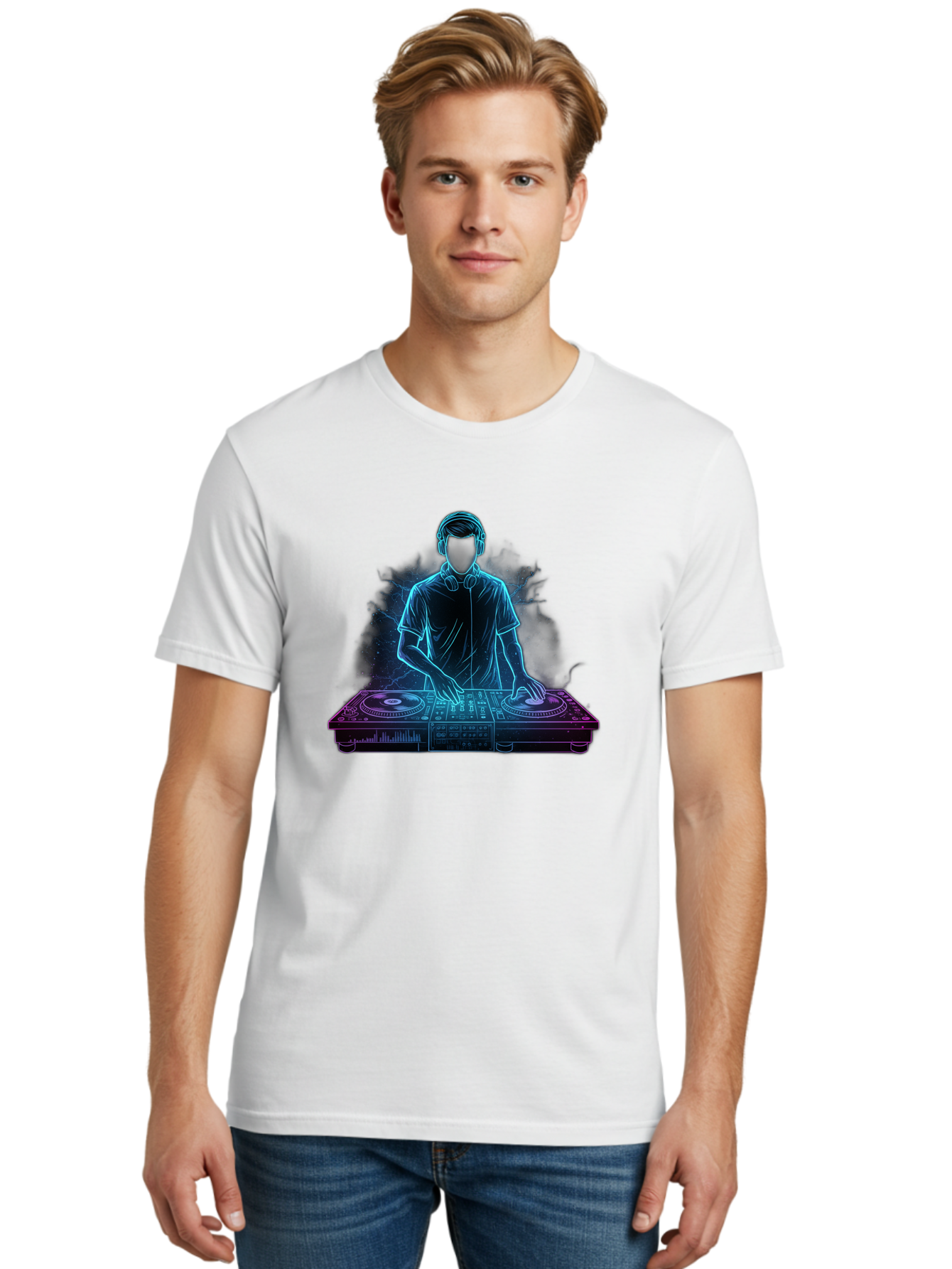 Dj-2 Men'S Graphic Tee, 100% Cotton, Comfortable Casual Summer Wear, Machine Washable, Dj Mixing Music, Electronic Dance Music, Club Scene, Music Production, Vinyl Records, Sound Waves, Music Technology, Dj Software Bad031