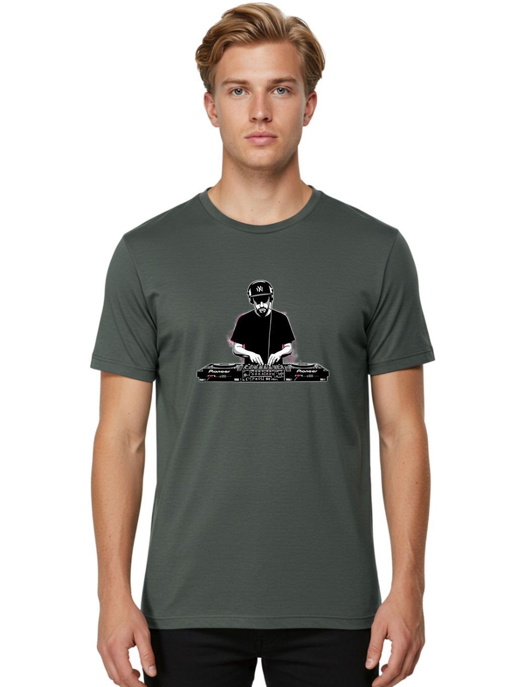 Dj-At-Work Men'S Graphic Tee, 100% Cotton, Comfortable Casual Summer Wear, Machine Washable, Dj Mixing Music, Pioneer Dj Controller, Electronic Dance Music, Dj Equipment, Music Production, Dj Performance, Club Dj, Dj Setup, Mixing Tracks Bad033