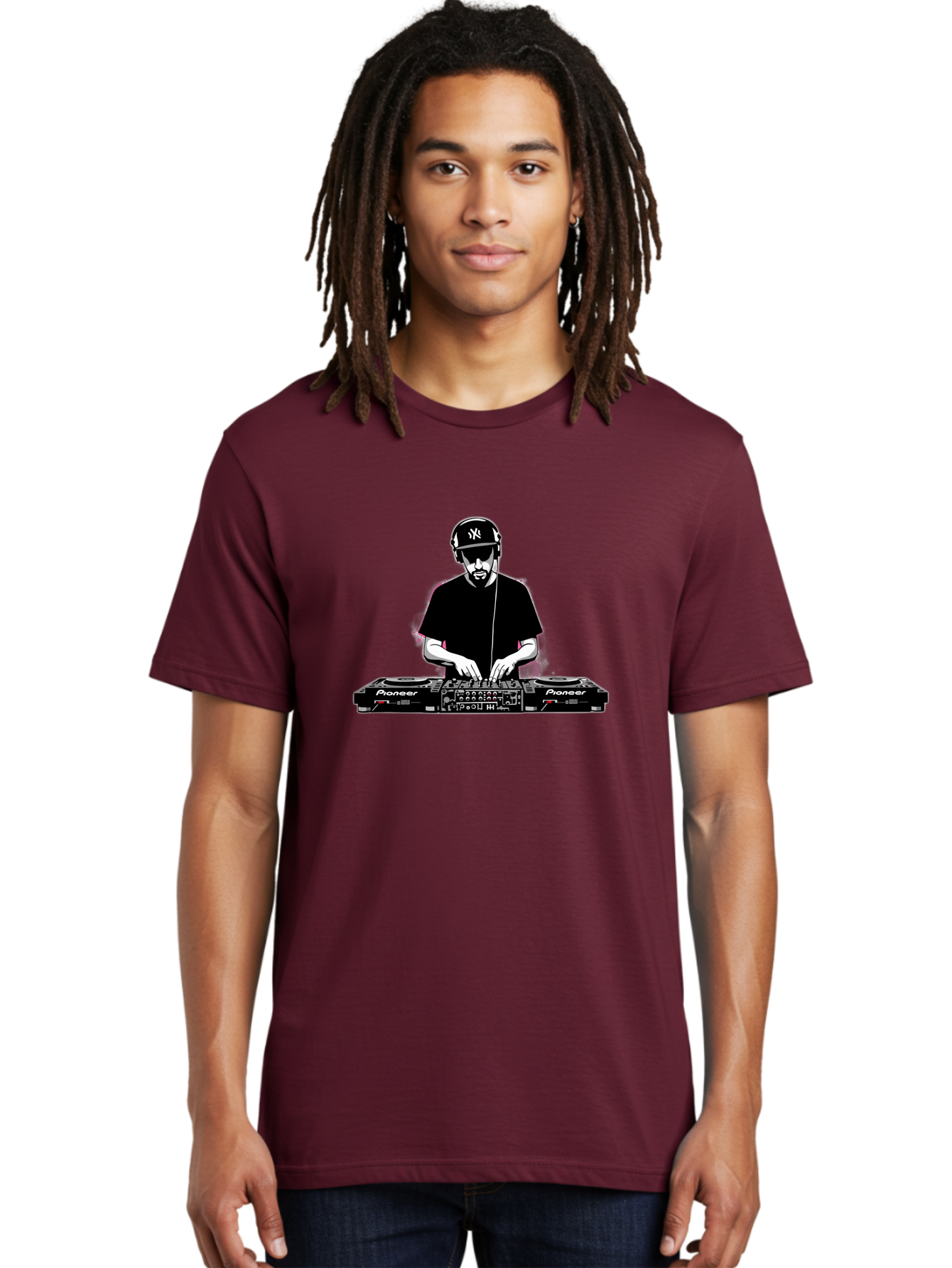Dj-At-Work Men'S Graphic Tee, 100% Cotton, Comfortable Casual Summer Wear, Machine Washable, Dj Mixing Music, Pioneer Dj Controller, Electronic Dance Music, Dj Equipment, Music Production, Dj Performance, Club Dj, Dj Setup, Mixing Tracks Bad033
