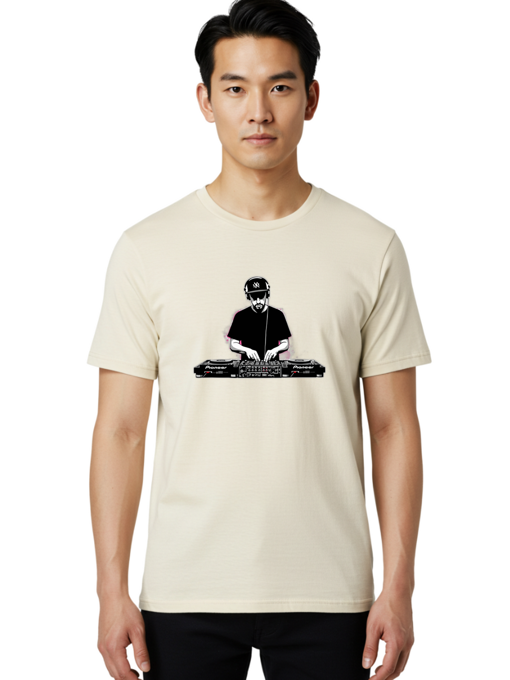 Dj-At-Work Men'S Graphic Tee, 100% Cotton, Comfortable Casual Summer Wear, Machine Washable, Dj Mixing Music, Pioneer Dj Controller, Electronic Dance Music, Dj Equipment, Music Production, Dj Performance, Club Dj, Dj Setup, Mixing Tracks Bad033