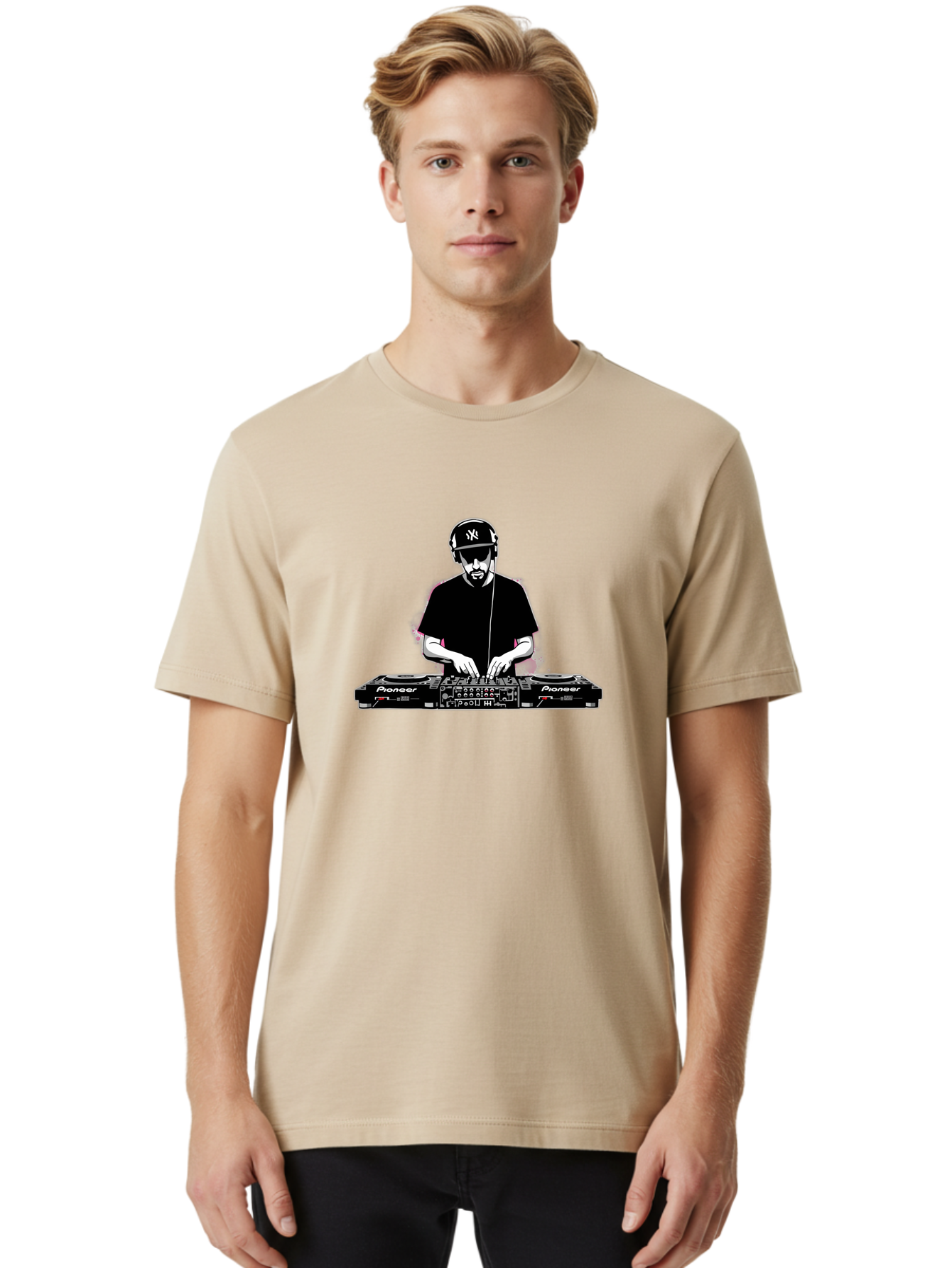 Dj-At-Work Men'S Graphic Tee, 100% Cotton, Comfortable Casual Summer Wear, Machine Washable, Dj Mixing Music, Pioneer Dj Controller, Electronic Dance Music, Dj Equipment, Music Production, Dj Performance, Club Dj, Dj Setup, Mixing Tracks Bad033