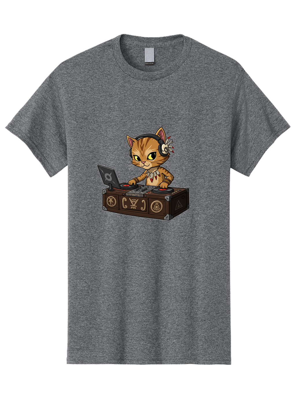 Dj-Cat-2 Men'S Graphic Tee, 100% Cotton, Comfortable Casual Summer Wear, Machine Washable, Cartoon Cat Dj, Mixing Music, Laptop And Turntables, Beat Maker, Electronic Dance Music, Dj Equipment, Feline Dj, Music Producer, Turntable Controls, Bad036