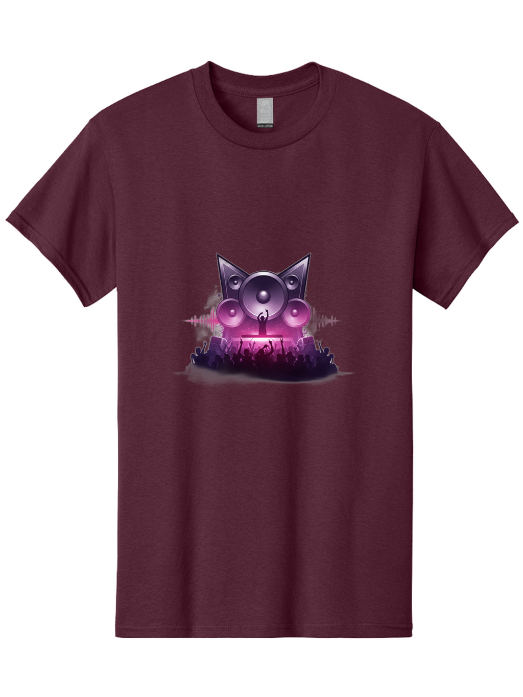 Dj-Cat-Speakers Men'S Graphic Tee, 100% Cotton, Comfortable Casual Summer Wear, Machine Washable, Dj On Stage, Cat Shaped Speakers, Concert Crowd, Music Festival, Electronic Dance Music, Lively Atmosphere, Vibrant Lights, Sound Waves Bad037