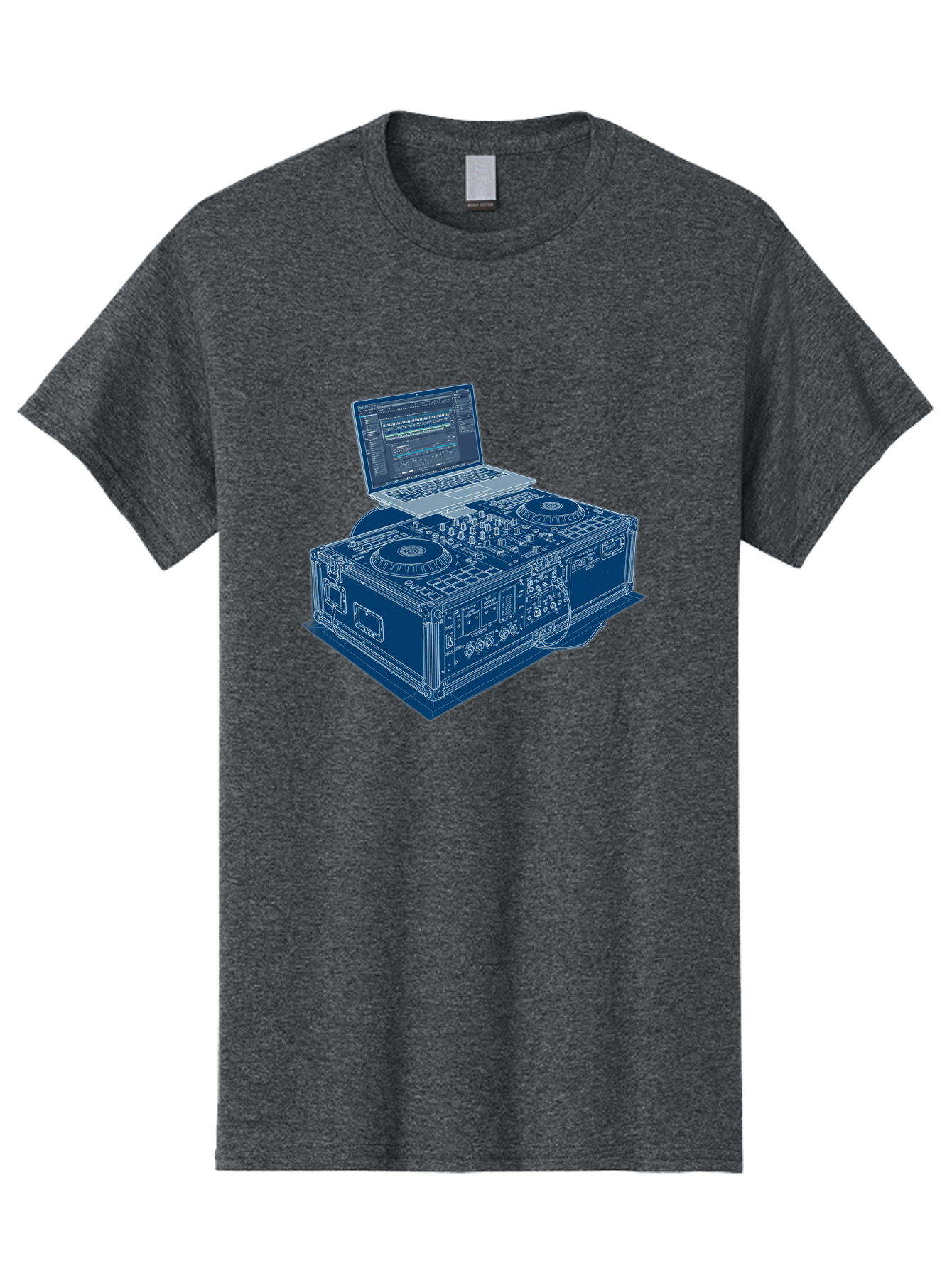 Dj-Controller-And-Laptop Men'S Graphic Tee, 100% Cotton, Comfortable Casual Summer Wear, Machine Washable, Dj Setup, Dj Software, Electronic Dance Music, Turntables, Mixing Console, Sound Equipment, Music Production, Audio Interface, Bad040
