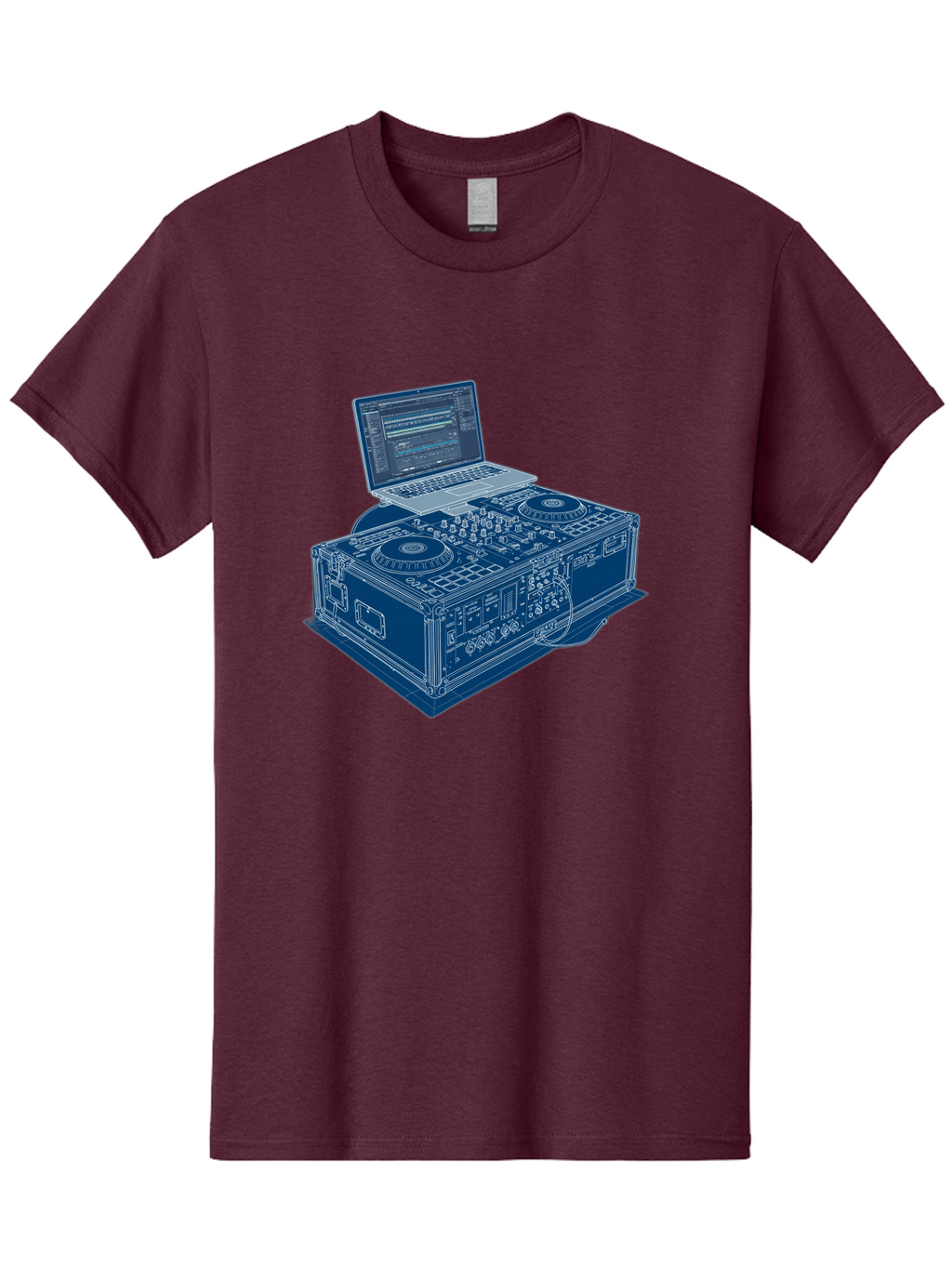 Dj-Controller-And-Laptop Men'S Graphic Tee, 100% Cotton, Comfortable Casual Summer Wear, Machine Washable, Dj Setup, Dj Software, Electronic Dance Music, Turntables, Mixing Console, Sound Equipment, Music Production, Audio Interface, Bad040