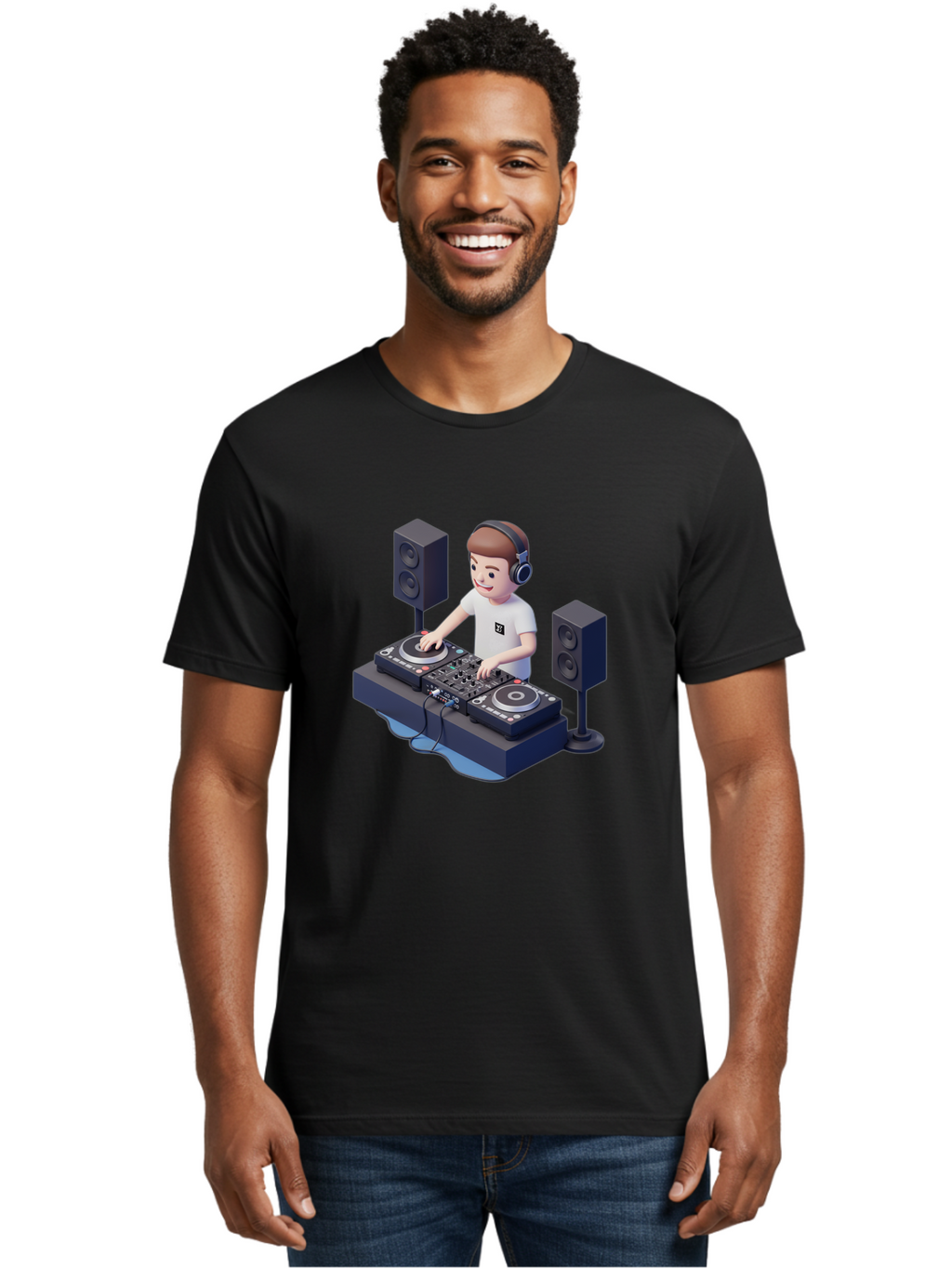 Dj-Controller Men'S Graphic Tee, 100% Cotton, Comfortable Casual Summer Wear, Machine Washable, Cartoon Dj, Dj Controller, Sound Equipment, Music Production, Electronic Dance Music, Dj Setup, Headphones, Speakers, Turntables Bad041