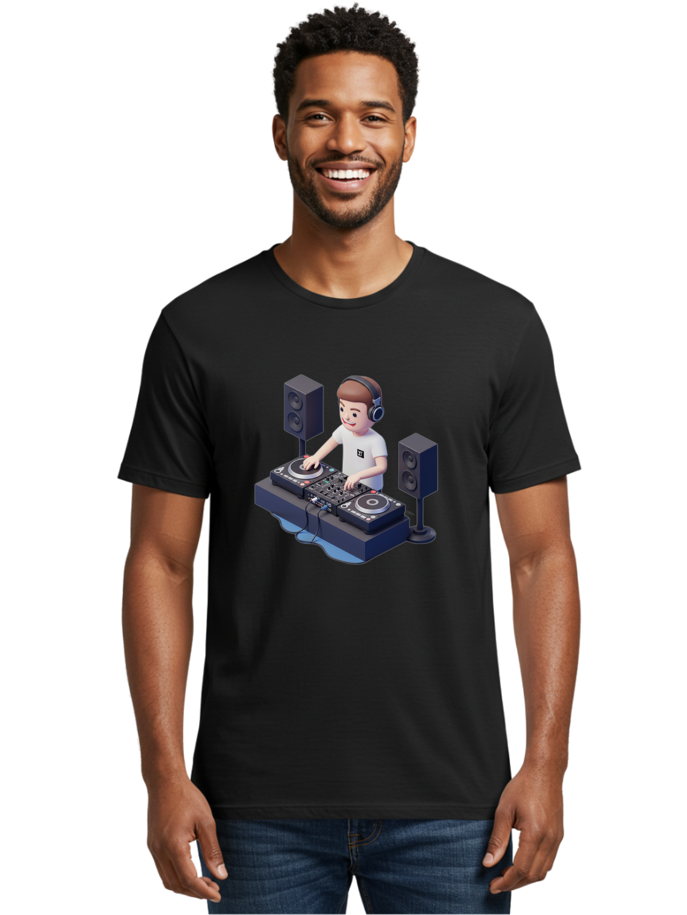 Dj-Controller Men'S Graphic Tee, 100% Cotton, Comfortable Casual Summer Wear, Machine Washable, Cartoon Dj, Dj Controller, Sound Equipment, Music Production, Electronic Dance Music, Dj Setup, Headphones, Speakers, Turntables Bad041