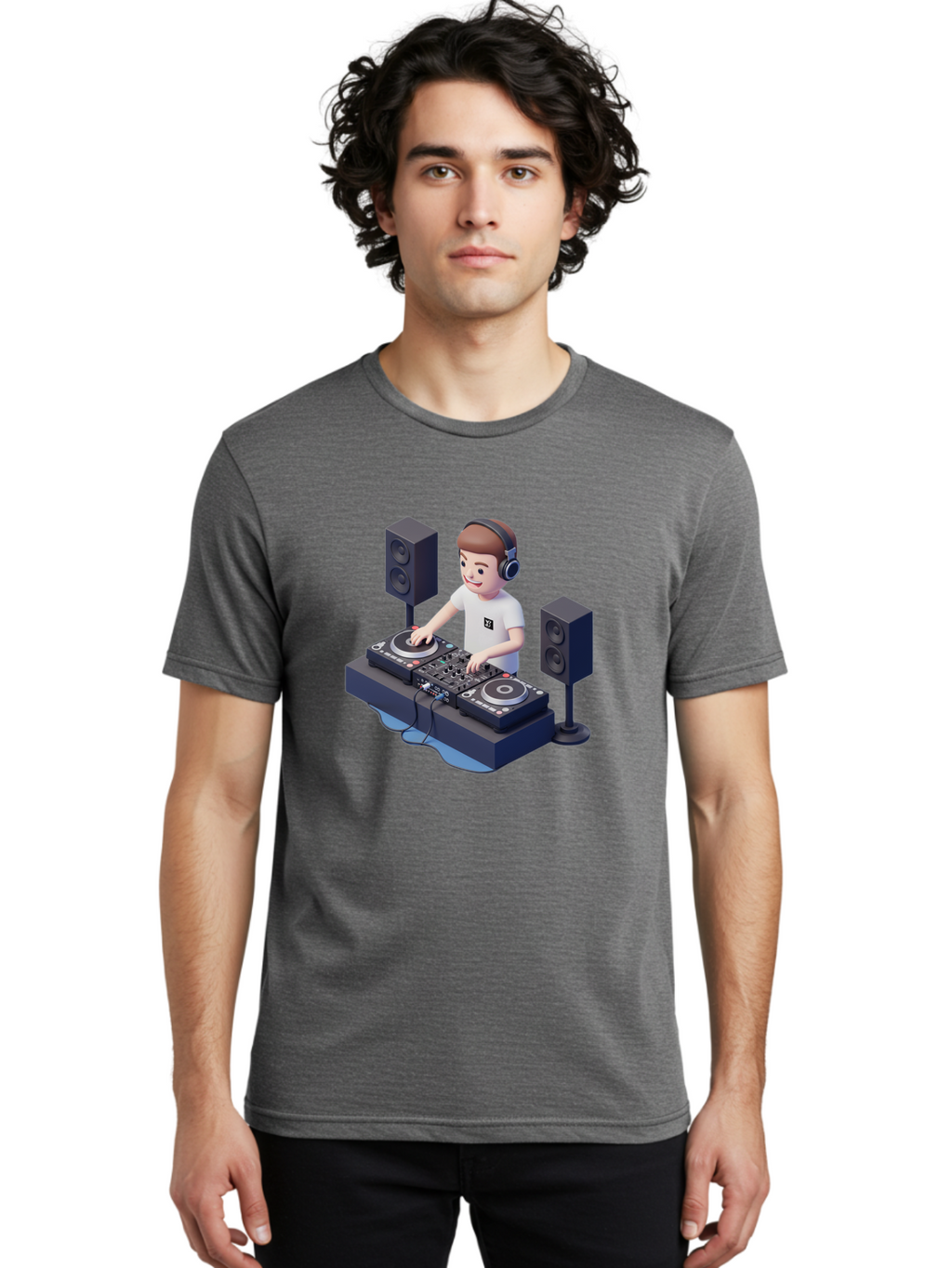 Dj-Controller Men'S Graphic Tee, 100% Cotton, Comfortable Casual Summer Wear, Machine Washable, Cartoon Dj, Dj Controller, Sound Equipment, Music Production, Electronic Dance Music, Dj Setup, Headphones, Speakers, Turntables Bad041